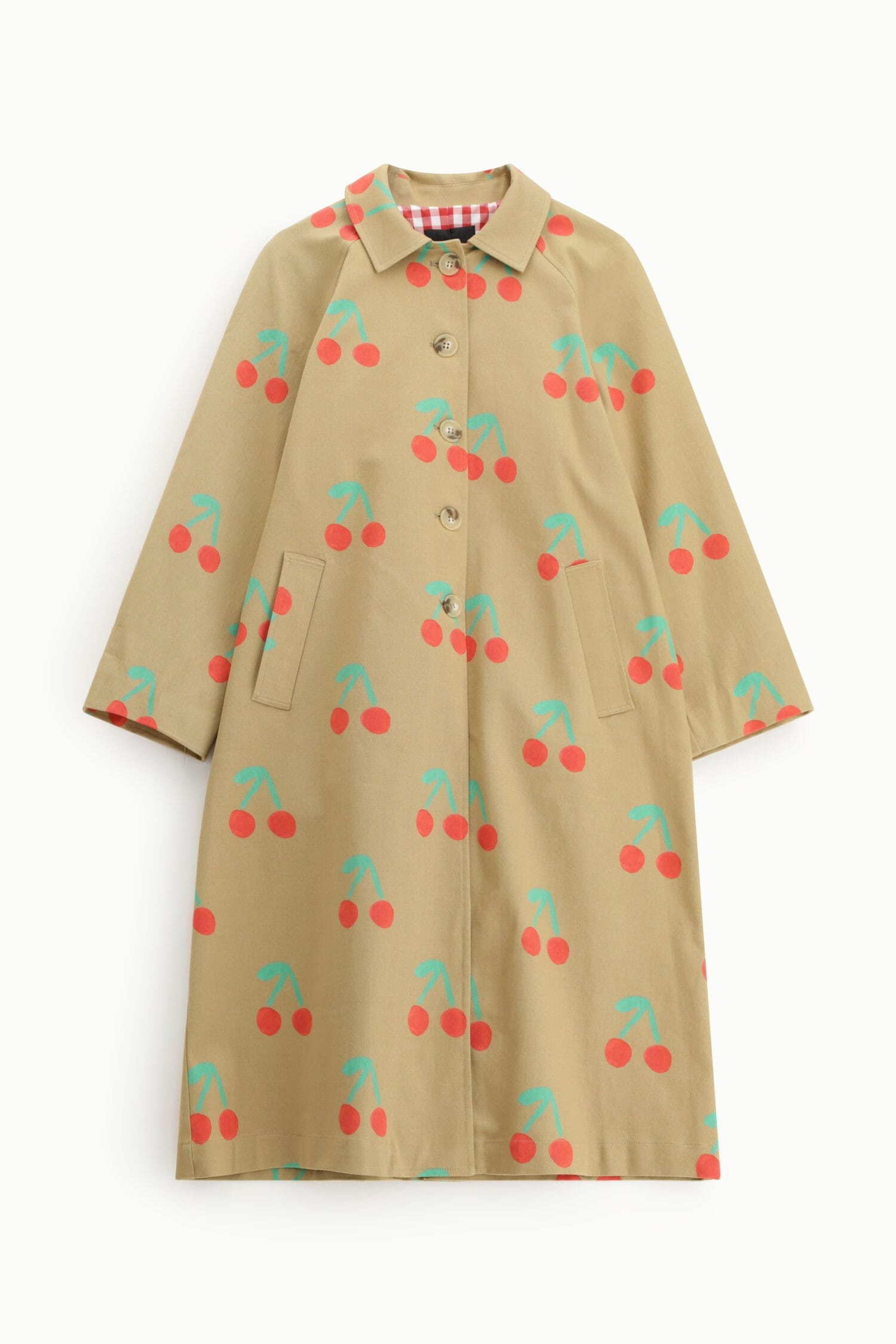 Cappotto Lungo Stampa Ciliegie Bottoni Visibili Dixie
