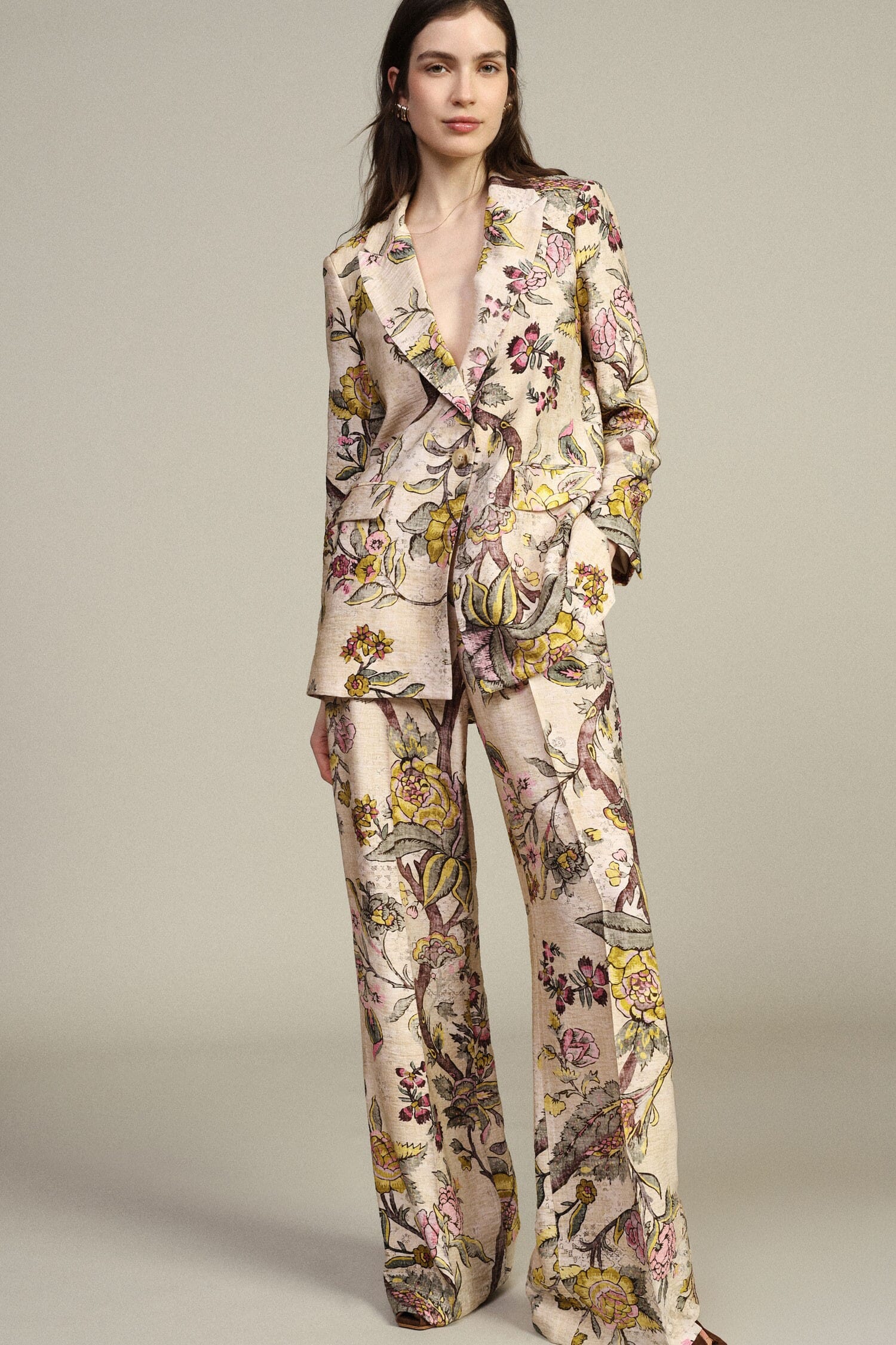 Pantaloni Palazzo Fantasia Floreale Vita Alta Dixie