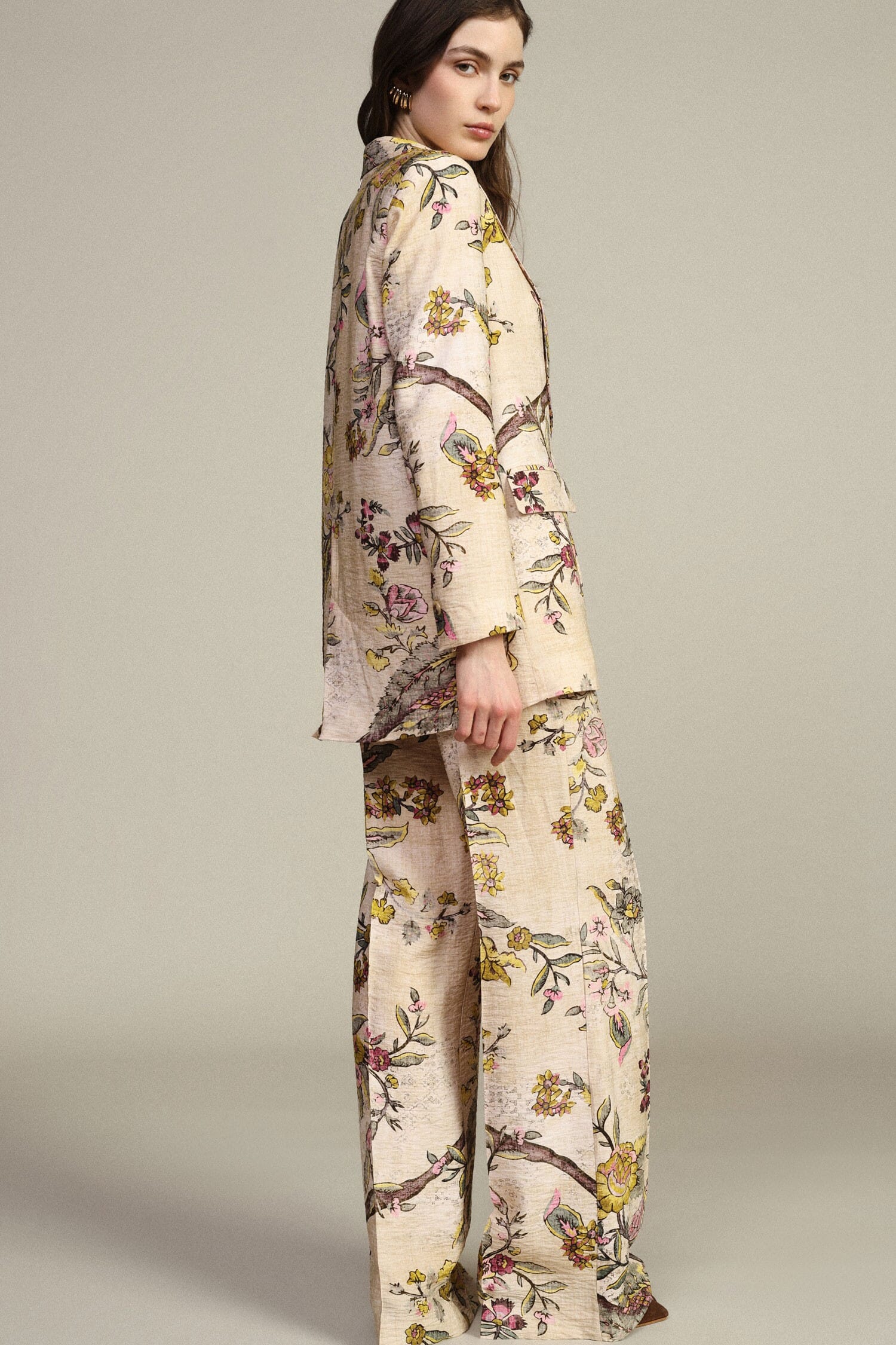 Pantaloni Palazzo Fantasia Floreale Vita Alta Dixie