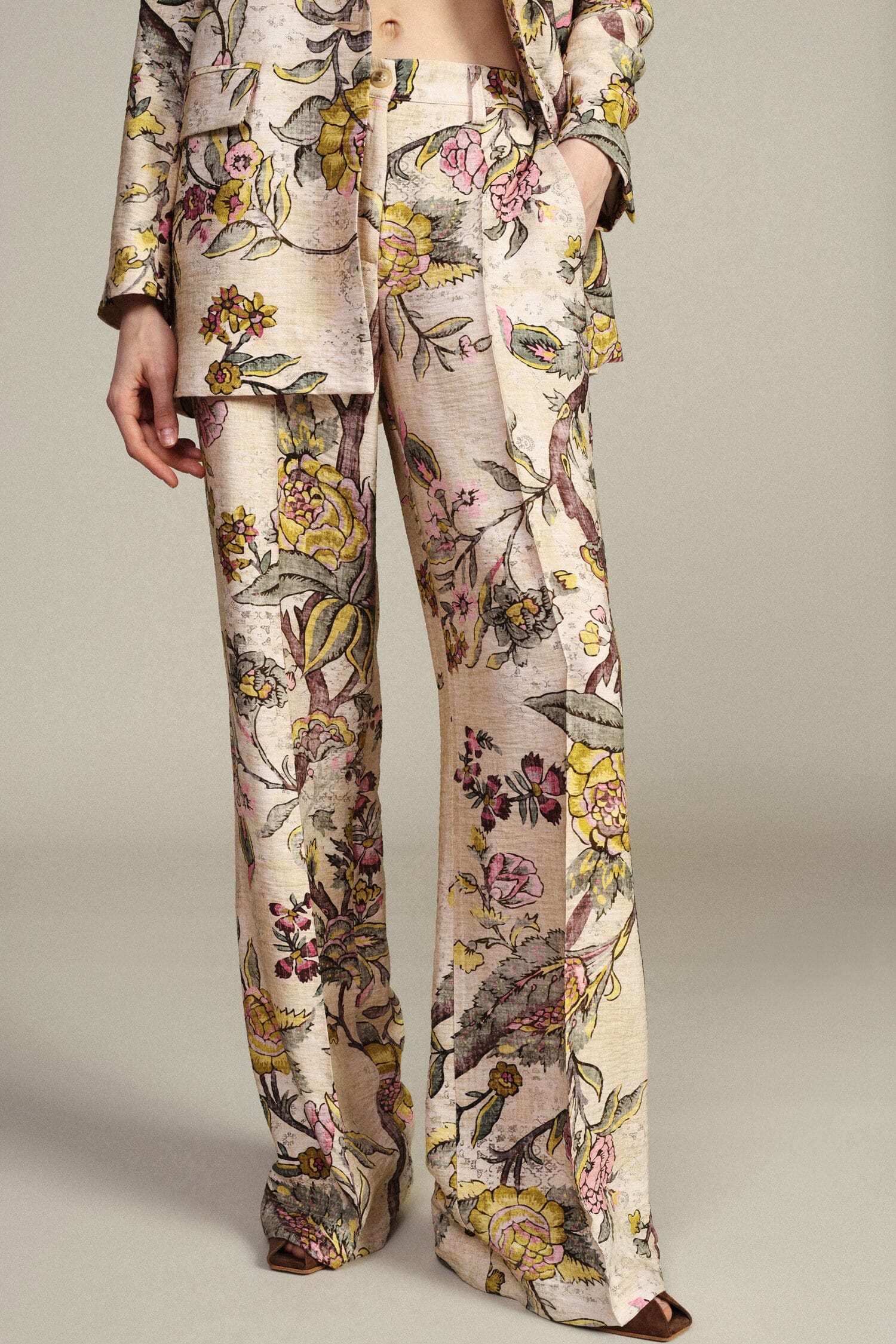 Pantaloni Palazzo Fantasia Floreale Vita Alta Dixie