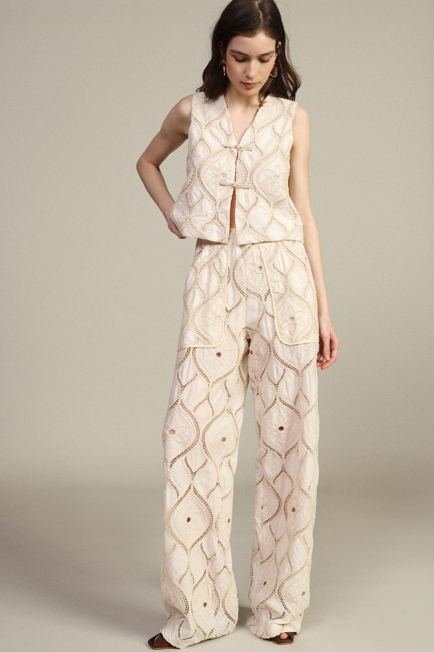 Pantaloni Palazzo Ricamati Con Tasche Applicate Dixie