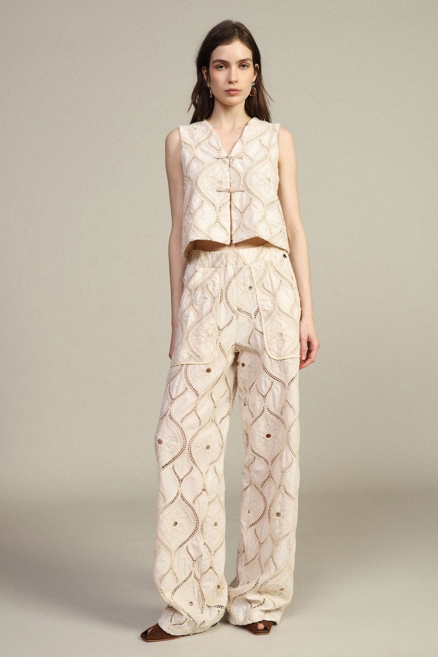 Pantaloni Palazzo Ricamati Con Tasche Applicate Dixie