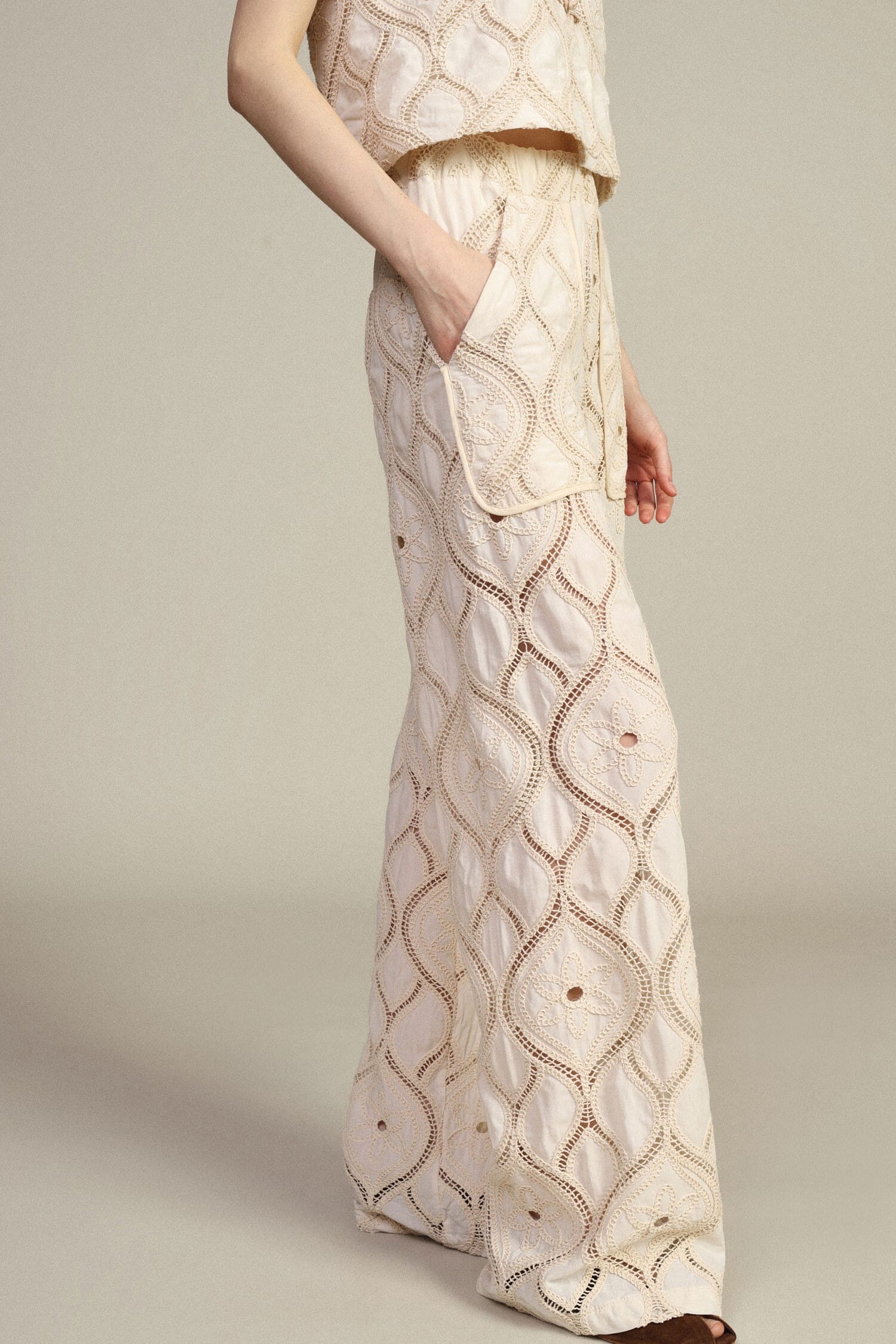 Pantaloni Palazzo Ricamati Con Tasche Applicate Dixie