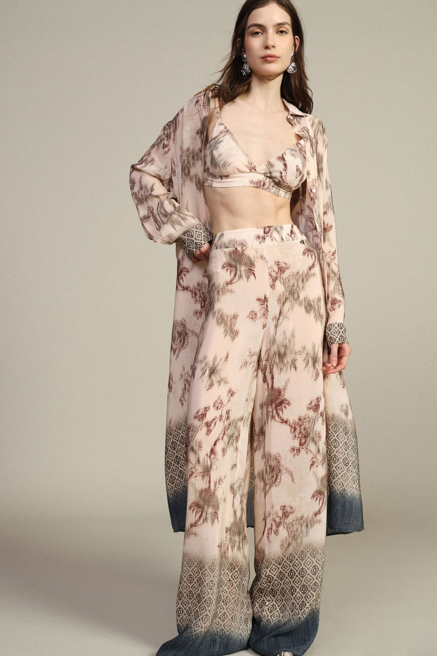 Pantaloni Palazzo Fantasia Floreale E Bordi Geometrici Dixie