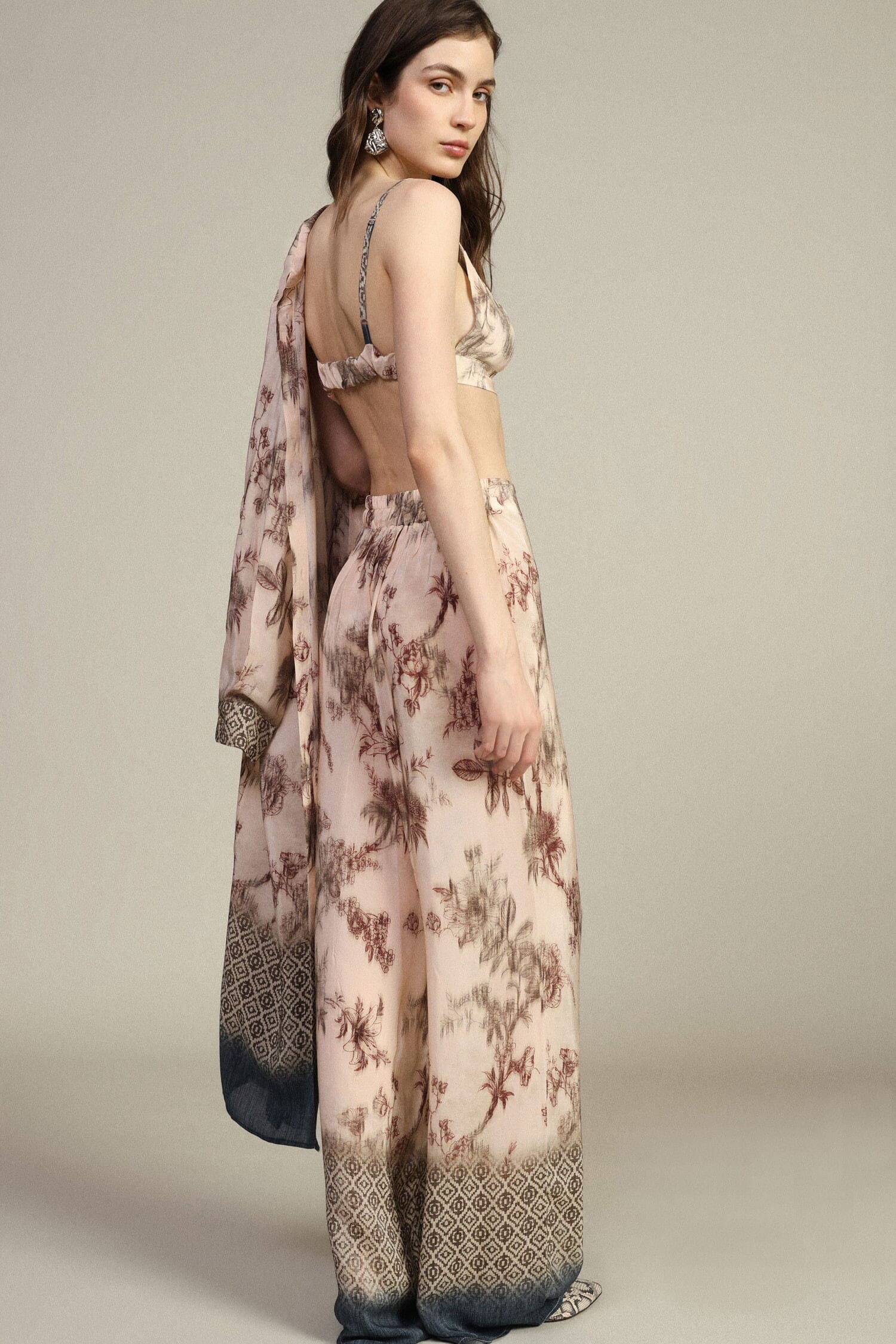 Pantaloni Palazzo Fantasia Floreale E Bordi Geometrici Dixie