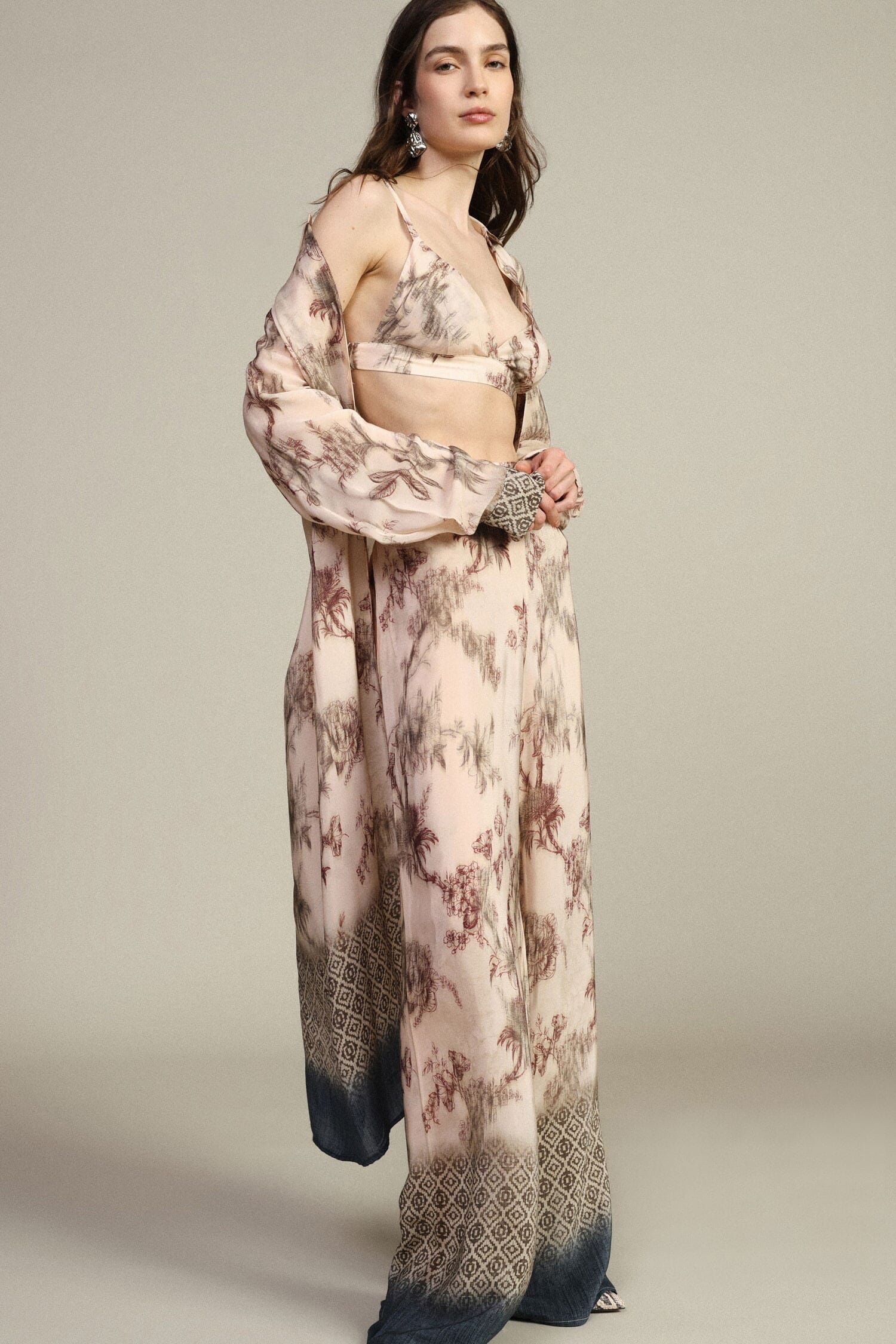 Pantaloni Palazzo Fantasia Floreale E Bordi Geometrici Dixie