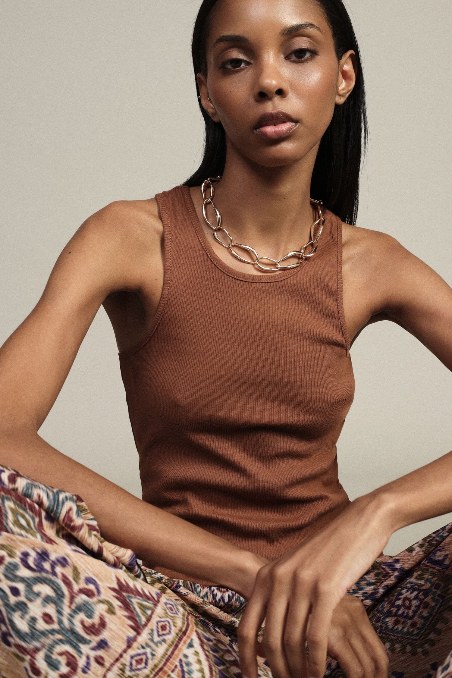 Top Smanicato A Costine Girocollo Fit Aderente Dixie