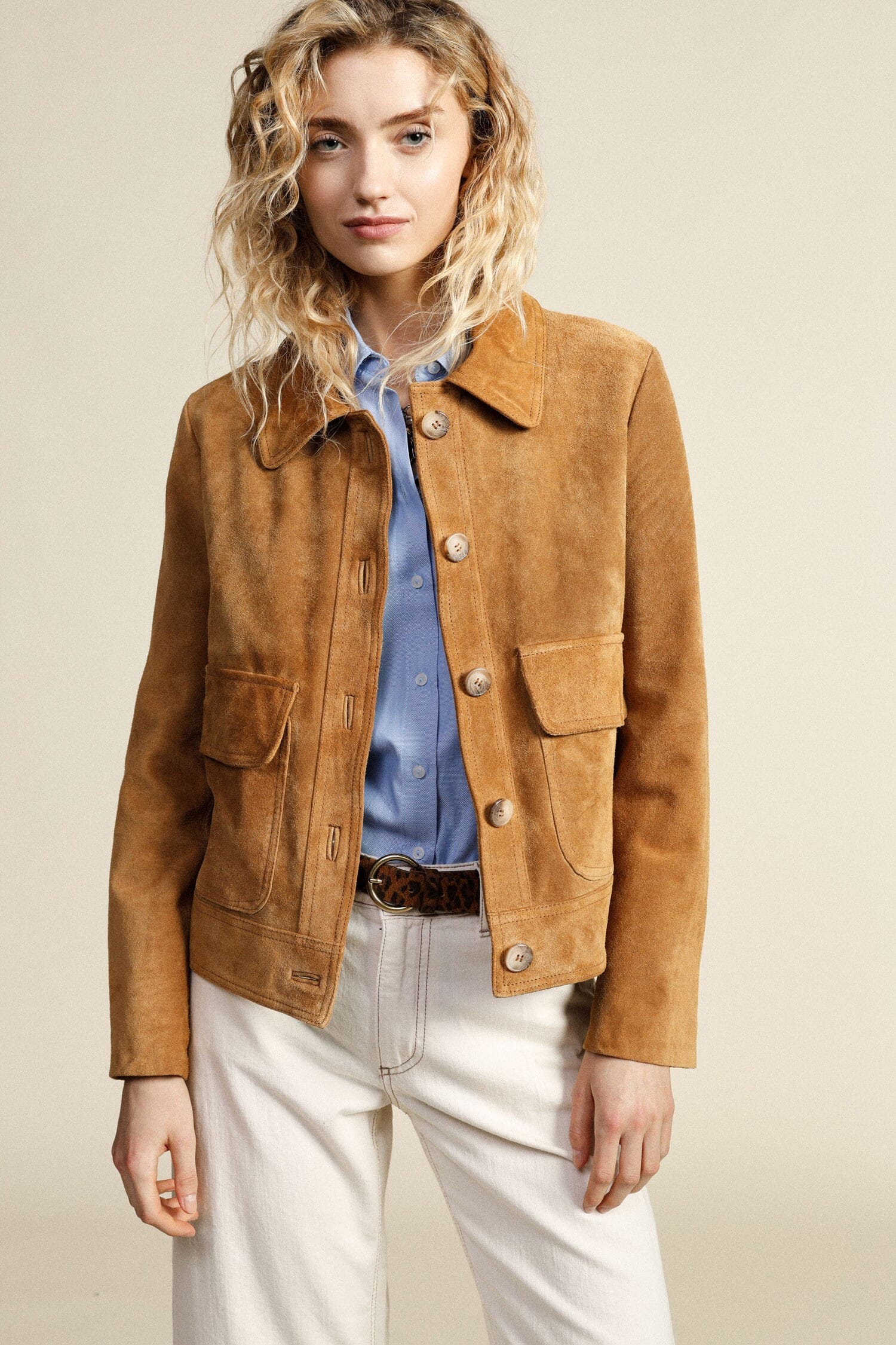 Giacca In Pelle Con Tasche Frontali E Bottoni Dixie