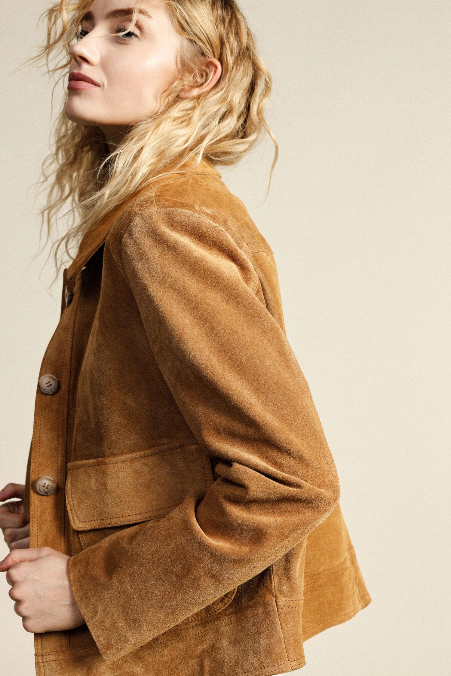 Giacca In Pelle Con Tasche Frontali E Bottoni Dixie