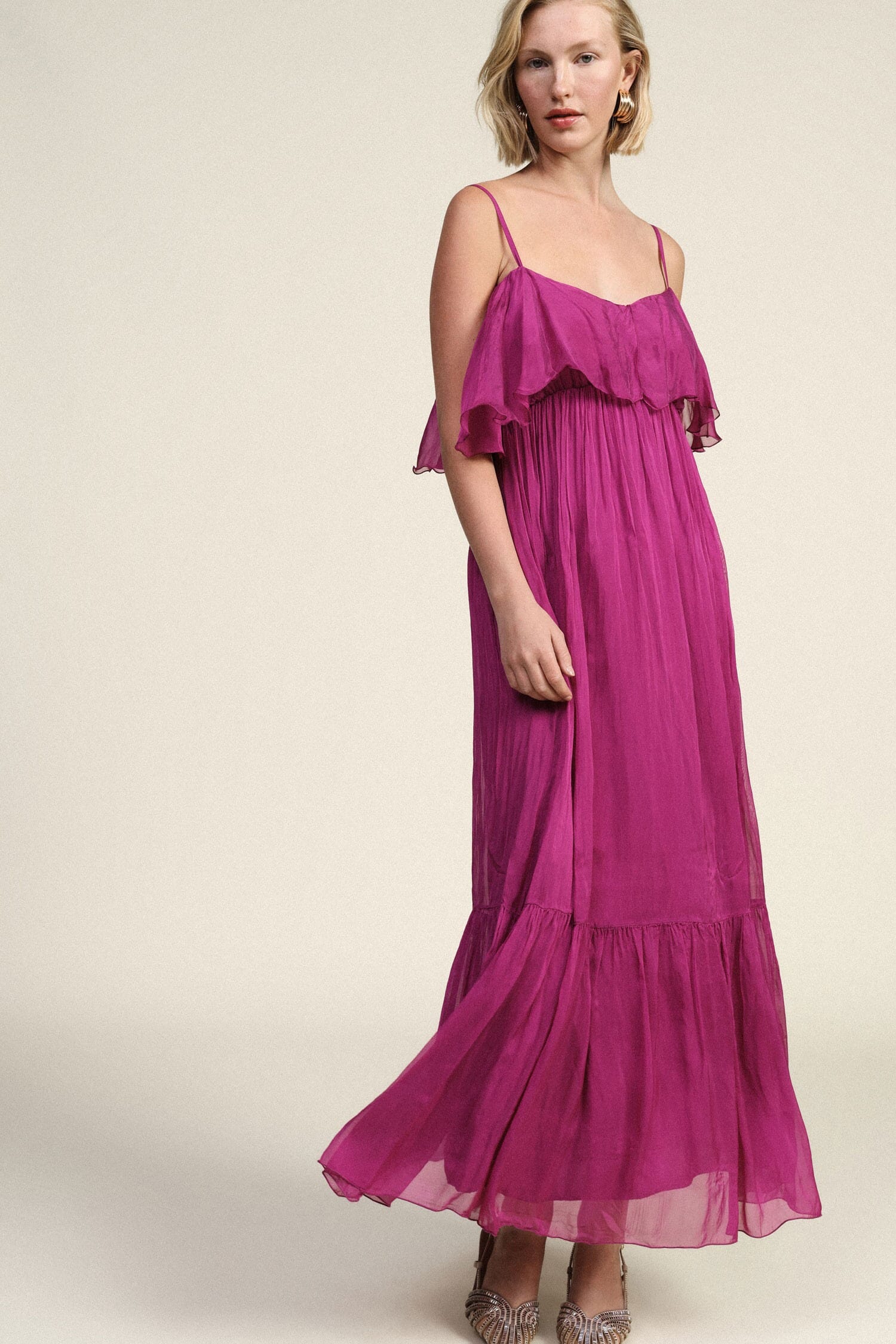 Abito Lungo Con Spalline E Volant Dixie