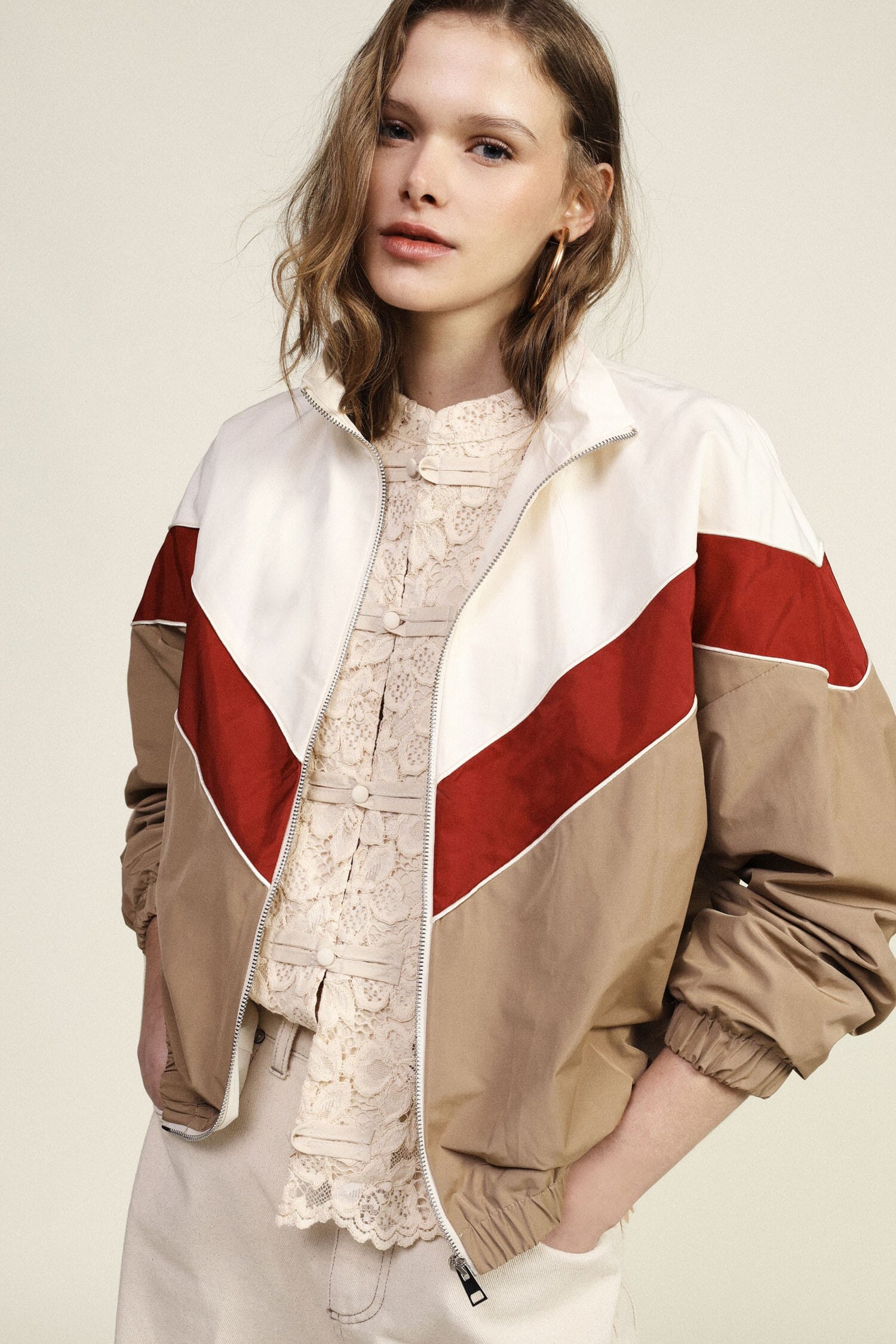 Blouson bombardier avec fermeture éclair à motif géométrique et poignets élastiques Dixie