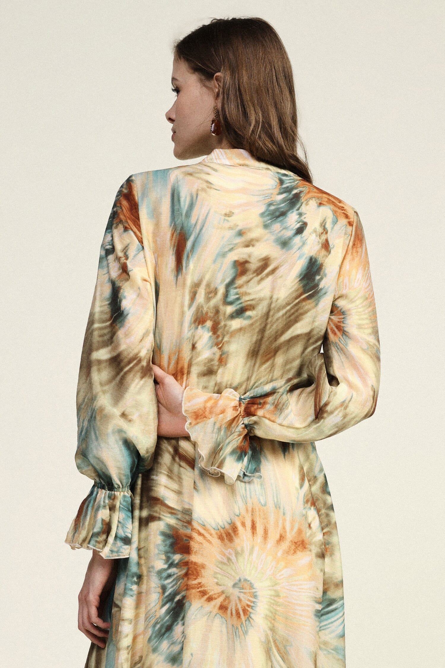 Robe longue Watercolour Print With Curly Sleeves Dixie