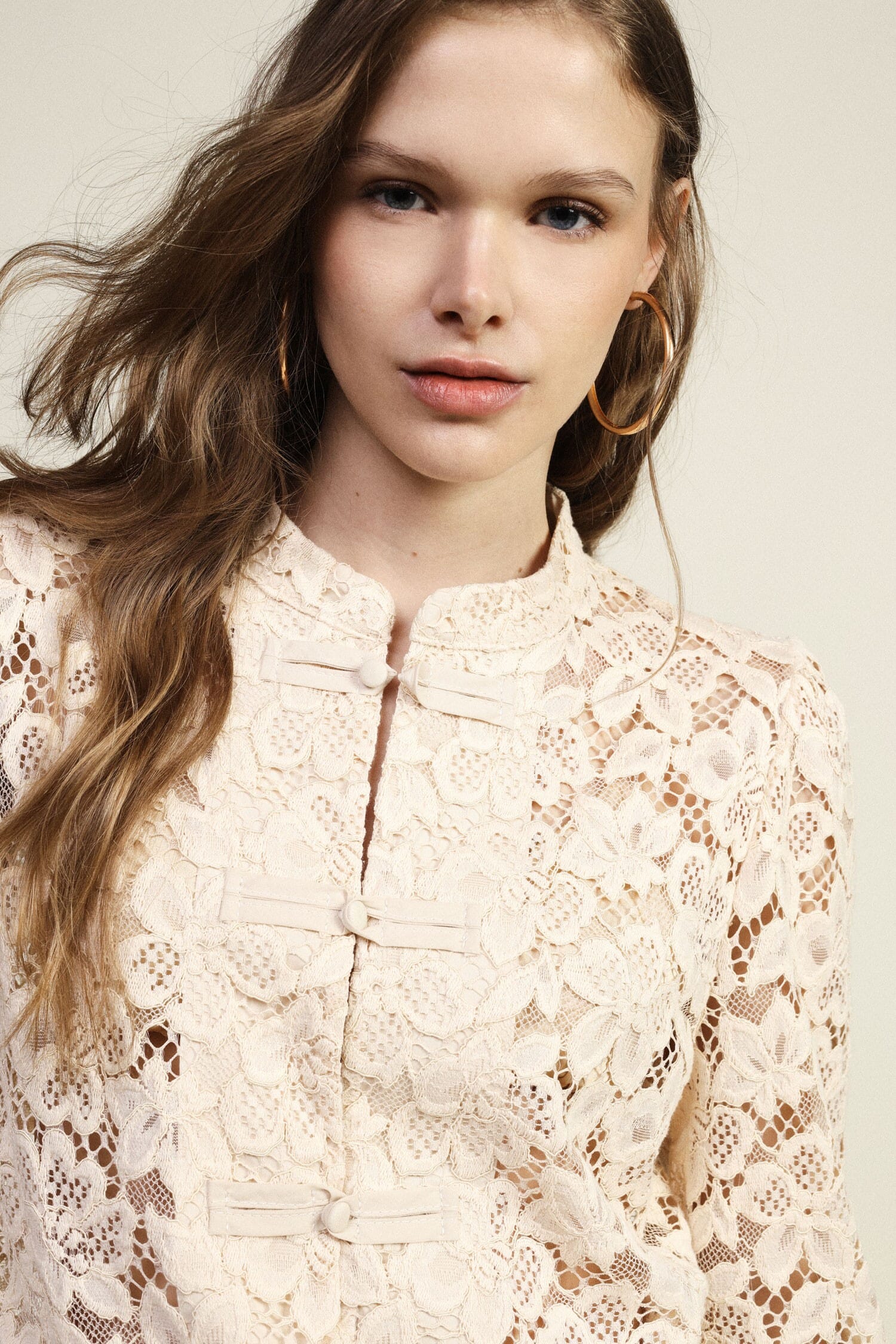 Lace Blouse With Long Sleeves And Dixie Knot Detailing