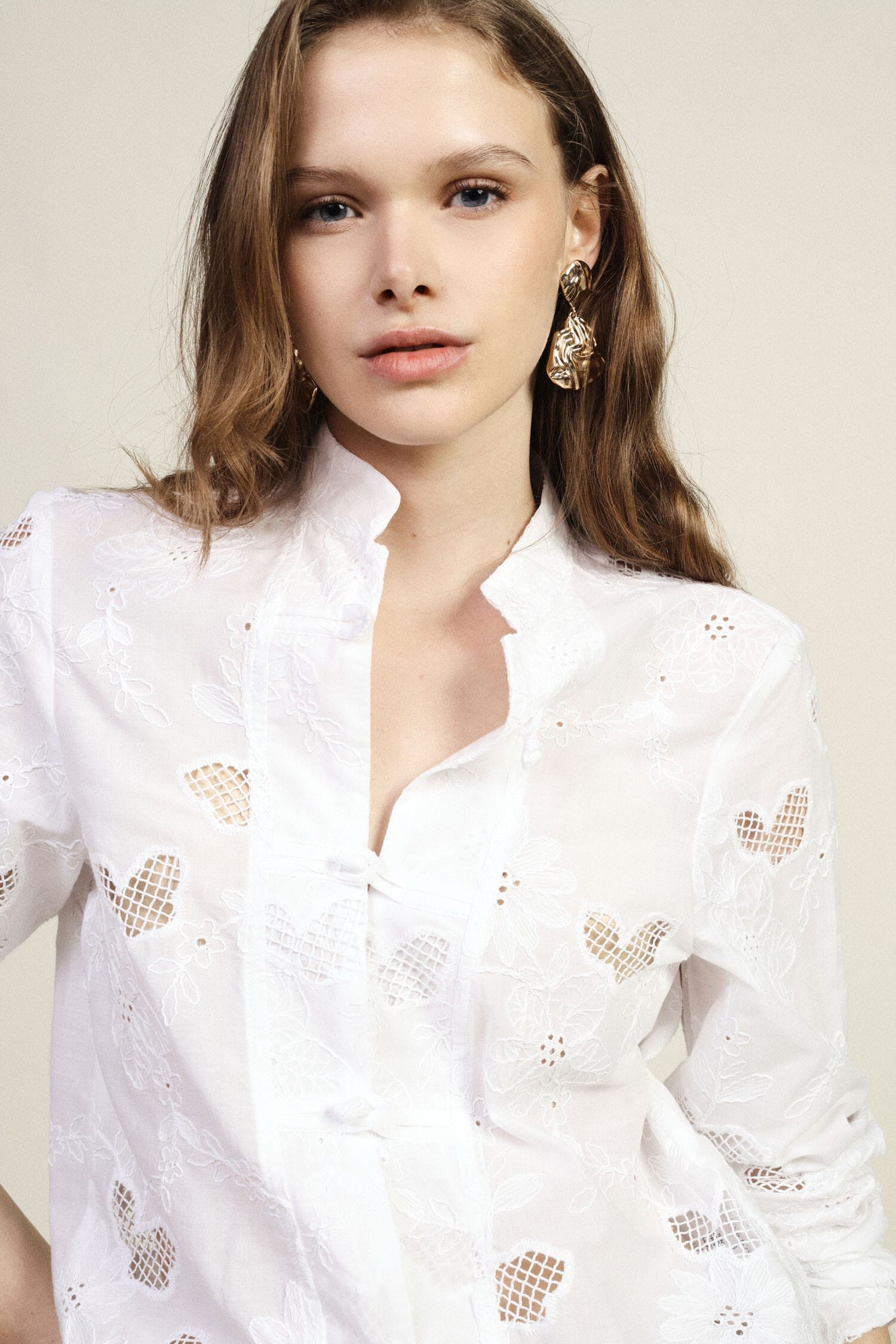 Chemise à col mandarin avec fermeture boutonnée Dixie