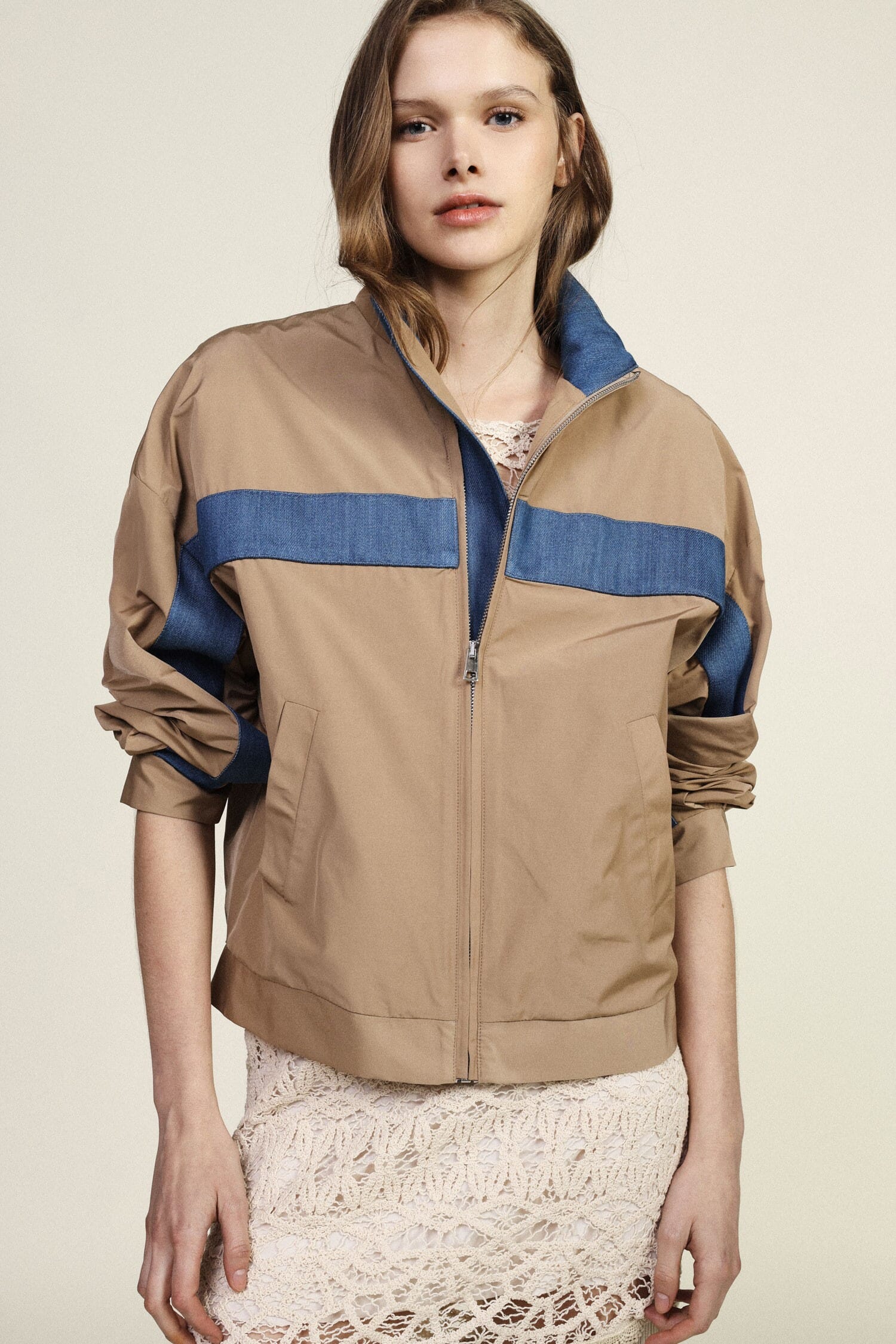 Blouson bombardier avec bande contrastée et fermeture éclair Dixie