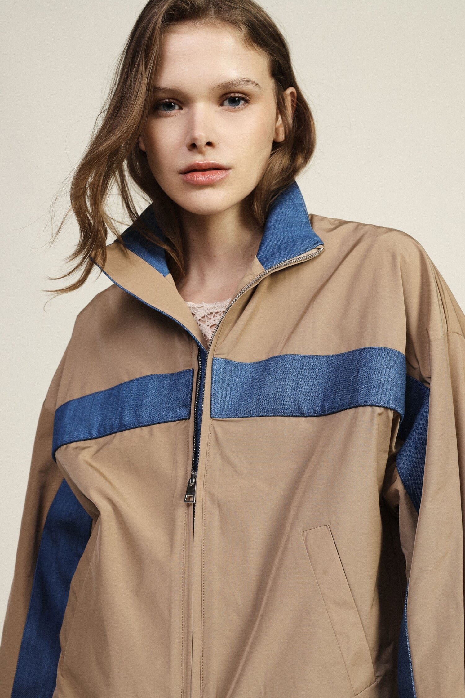 Blouson bombardier avec bande contrastée et fermeture éclair Dixie