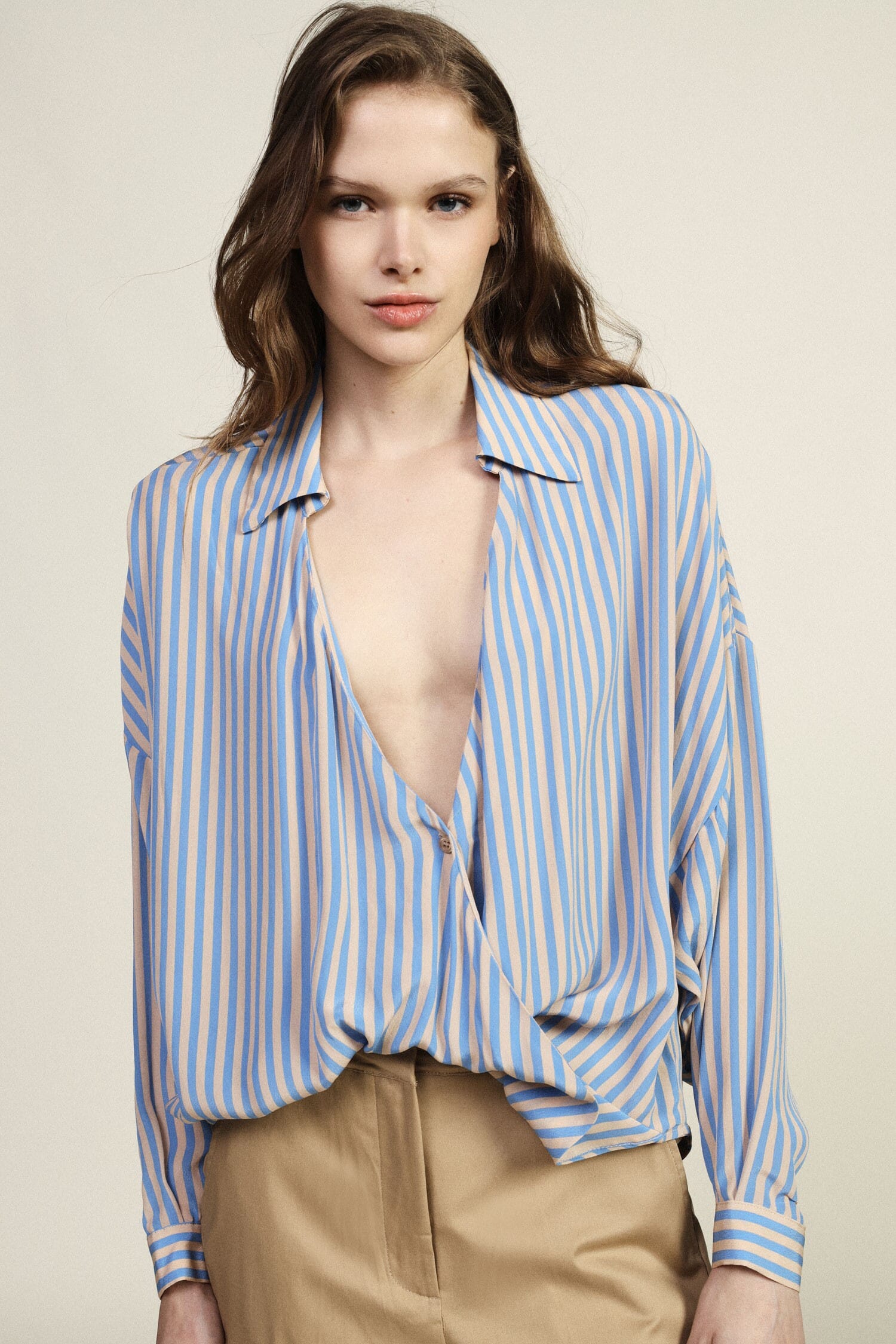 Blusa A Righe Incrociata Con Colletto Classico Dixie