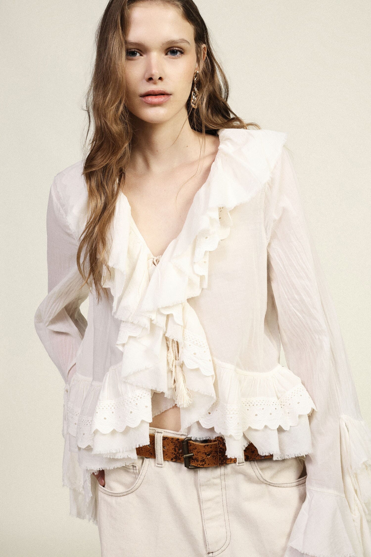 Short Blouse With Flounces And Wide Sleeves Dixie