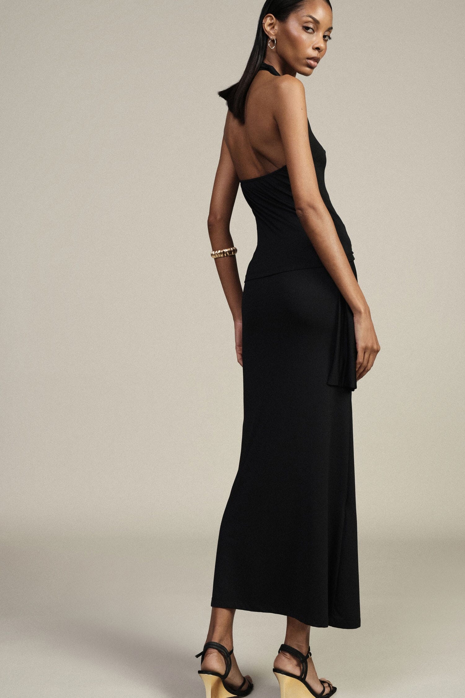 Jupe midi drapée et ornée d'un bijou Dixie