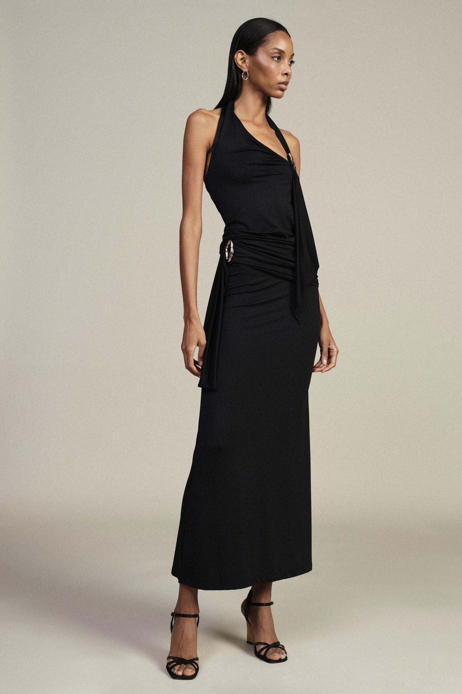 Jupe midi drapée et ornée d'un bijou Dixie