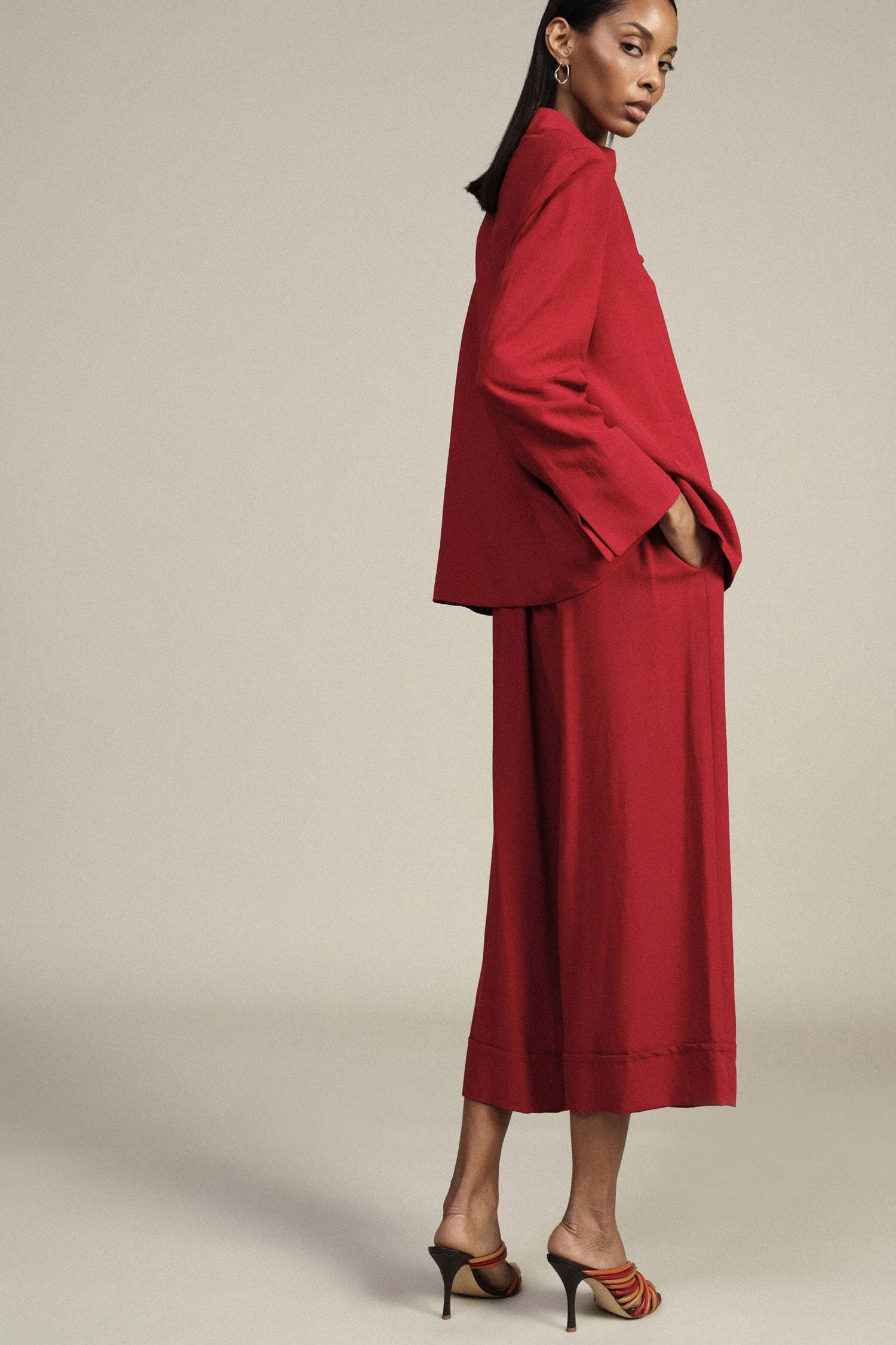 Pantaloni Palazzo Cropped Con Maxi Risvolto Dixie