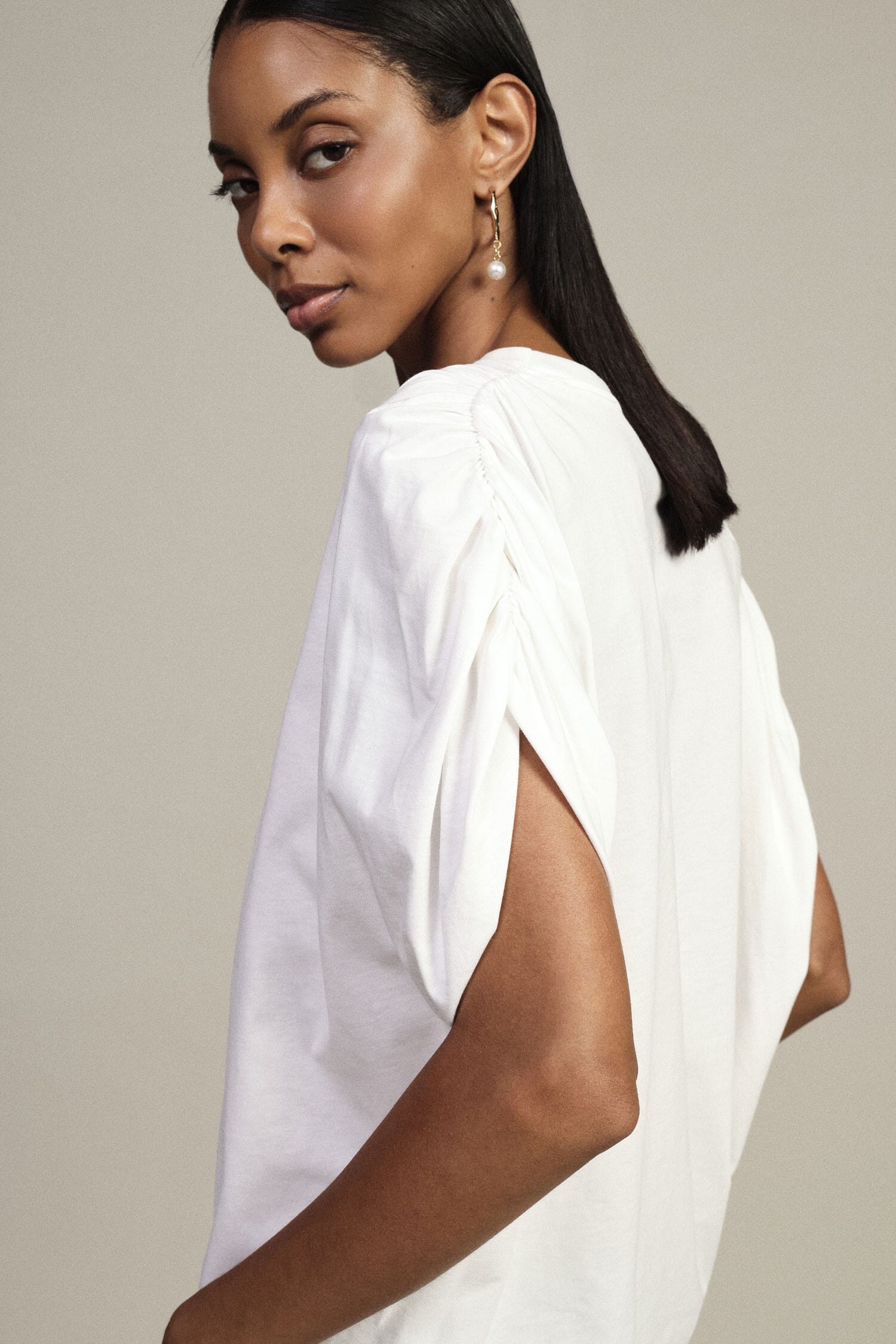 T-Shirt Manica Lunga Con Spalle Arricciate Dixie