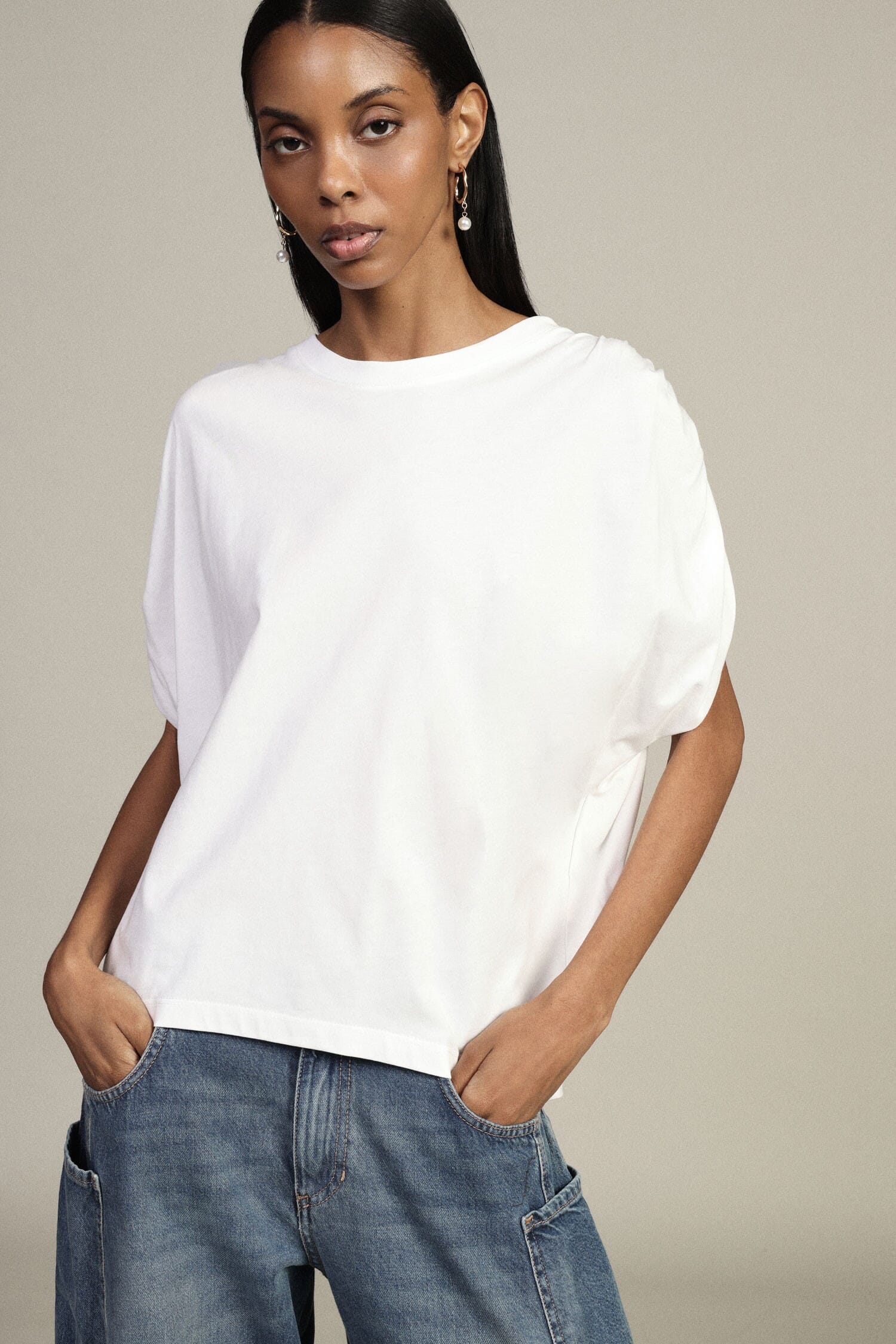 T-Shirt Manica Lunga Con Spalle Arricciate Dixie