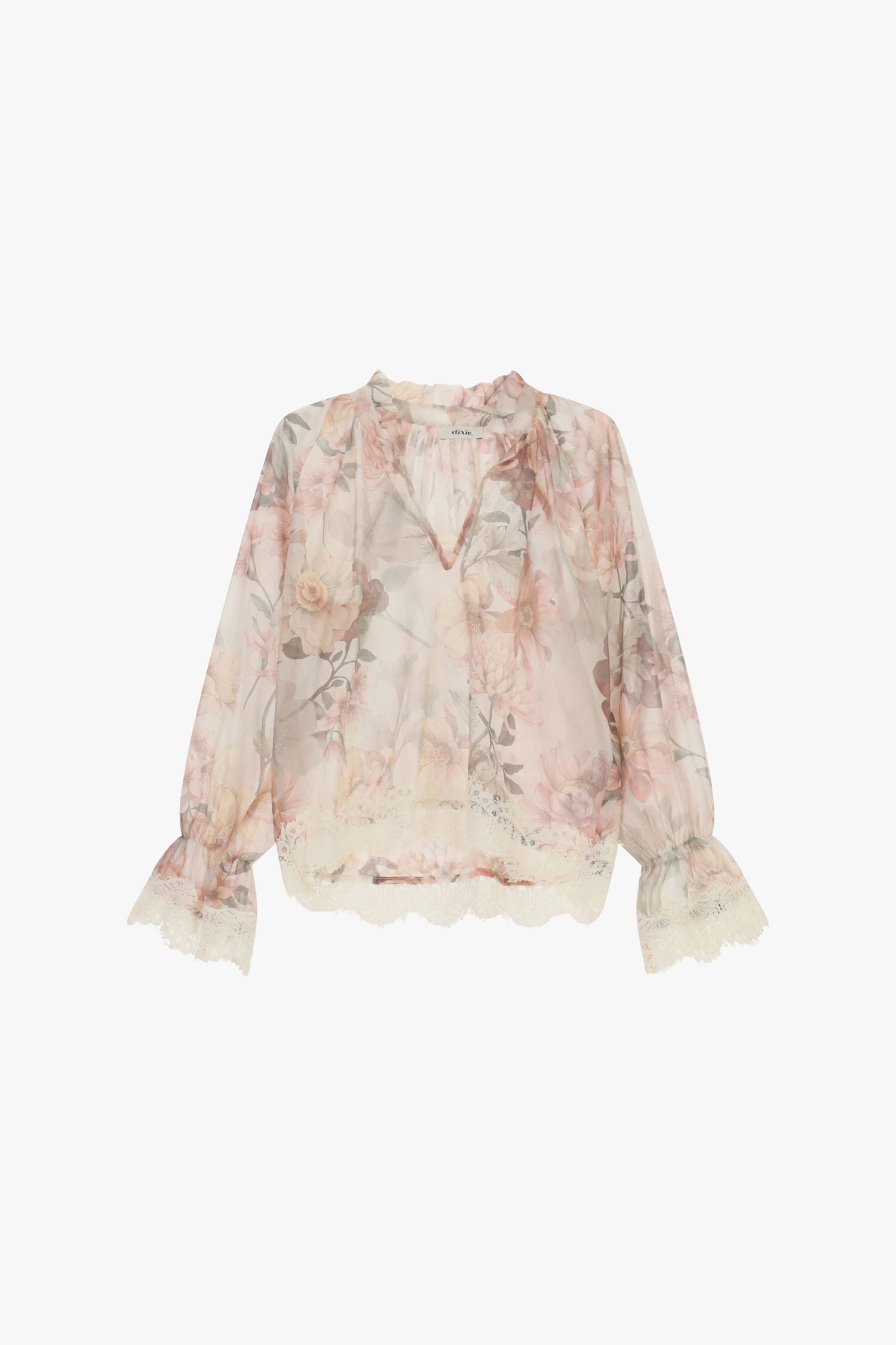 Chemisier floral à bordures en dentelle et manches larges Dixie