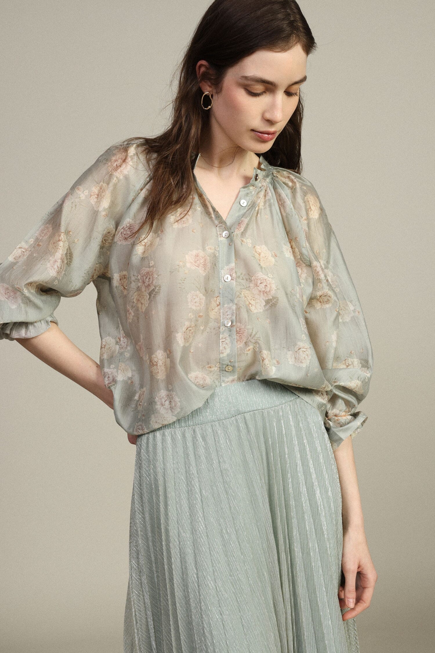 Chemise large avec fantaisie florale et manches longues Dixie