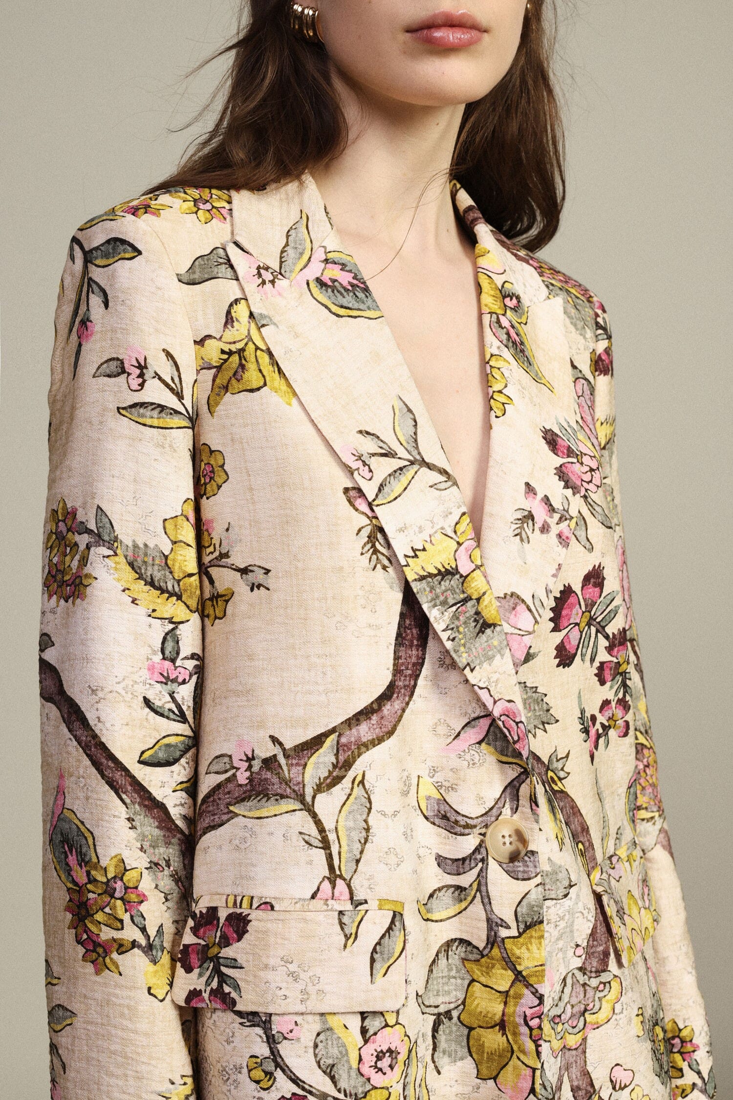 Blazer fantaisie floral à simple boutonnage avec poches Dixie