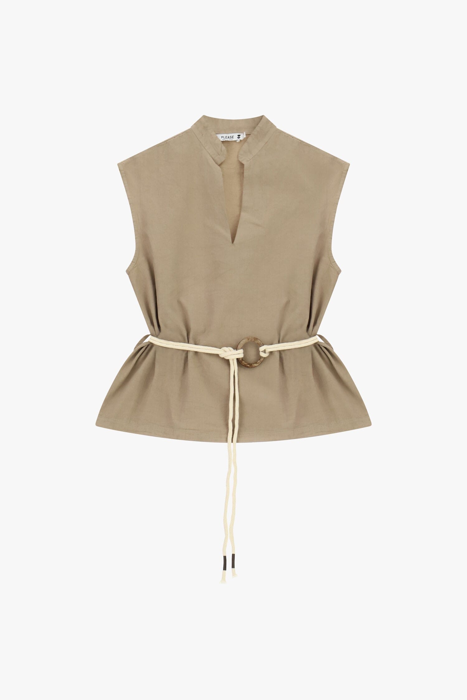 Sleeveless Blouse With Tie Belt Please