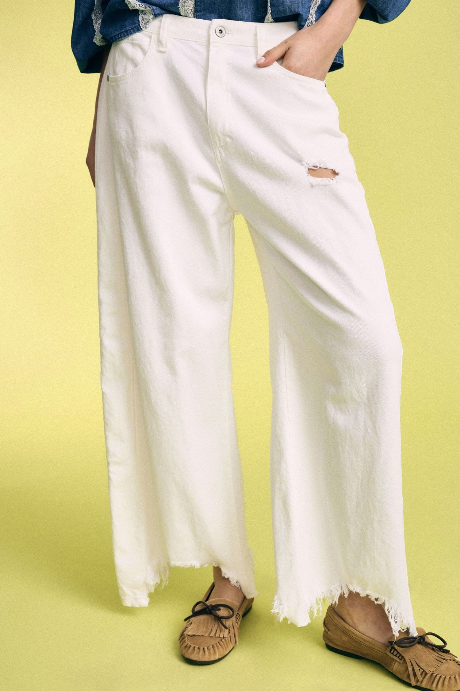 High Waisted Palace Trousers With Frayed Hem Please
