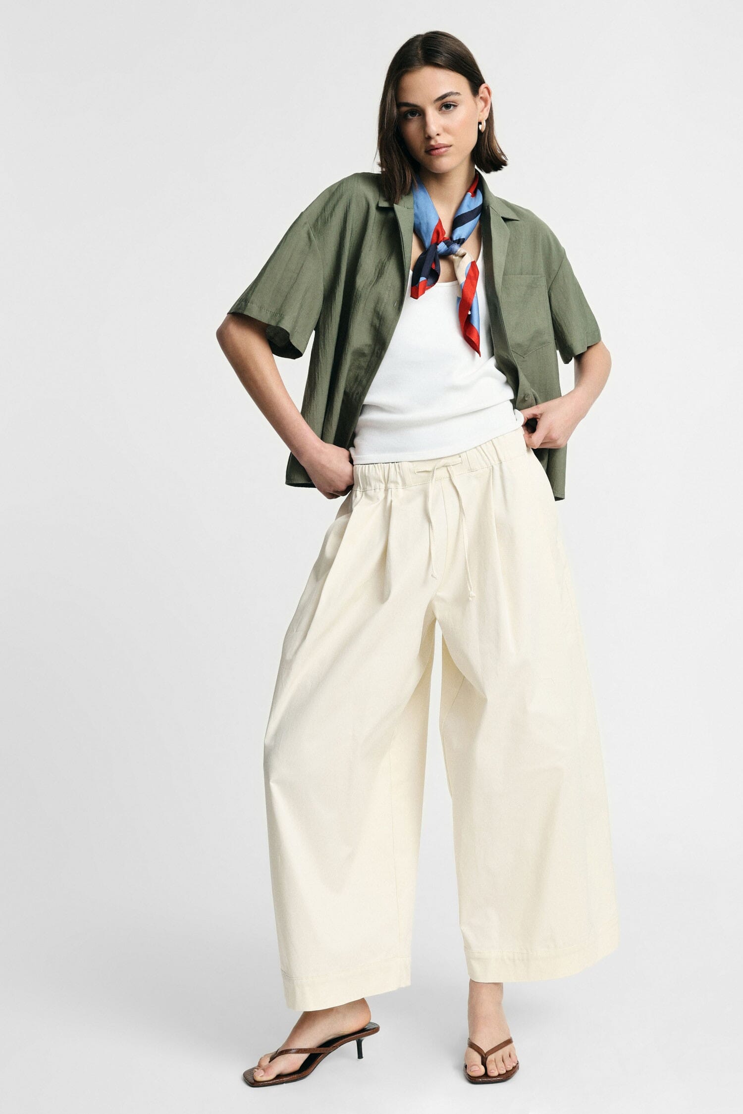 Pantaloni Palazzo Cropped Con Vita Elasticizzata Please
