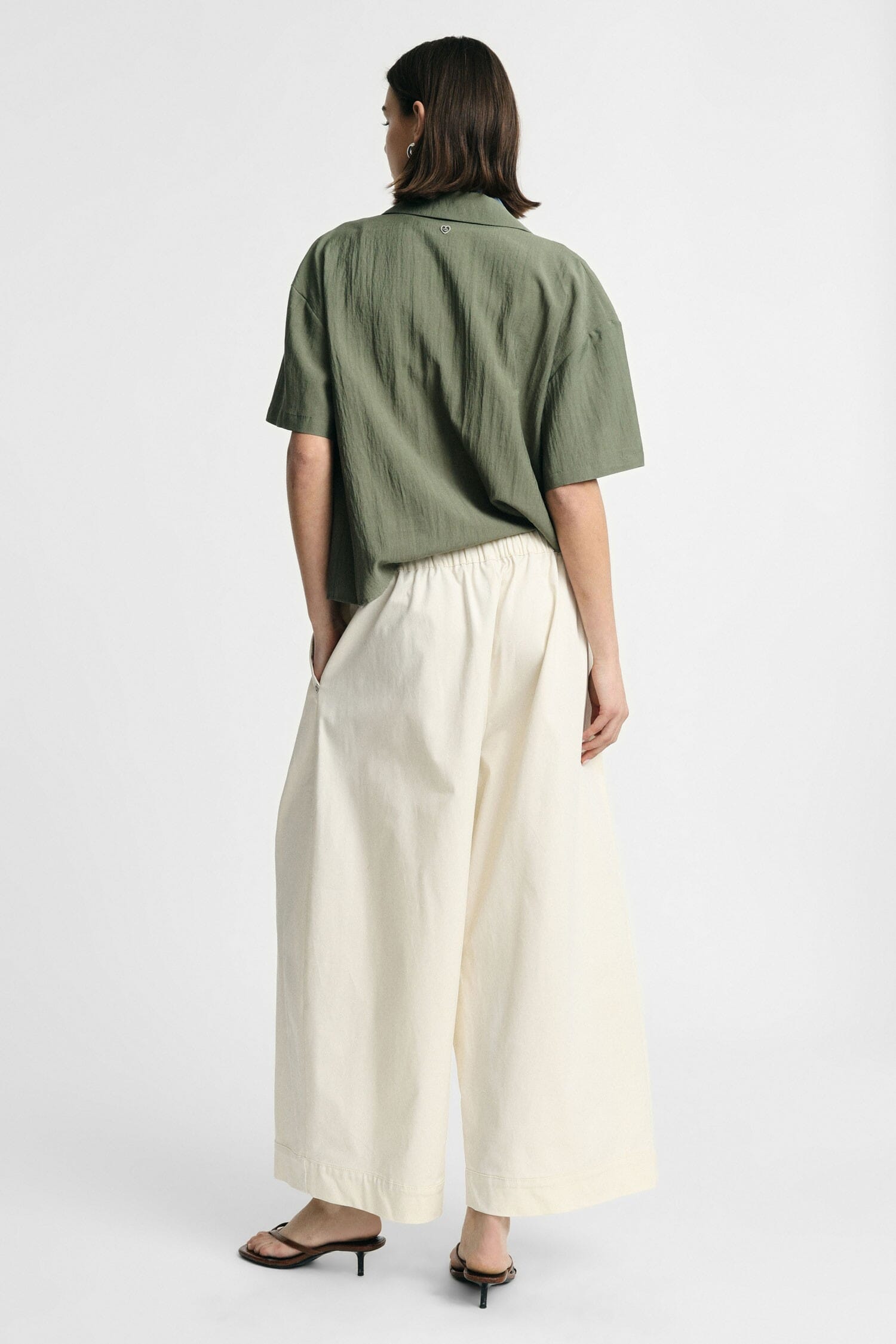 Pantaloni Palazzo Cropped Con Vita Elasticizzata Please