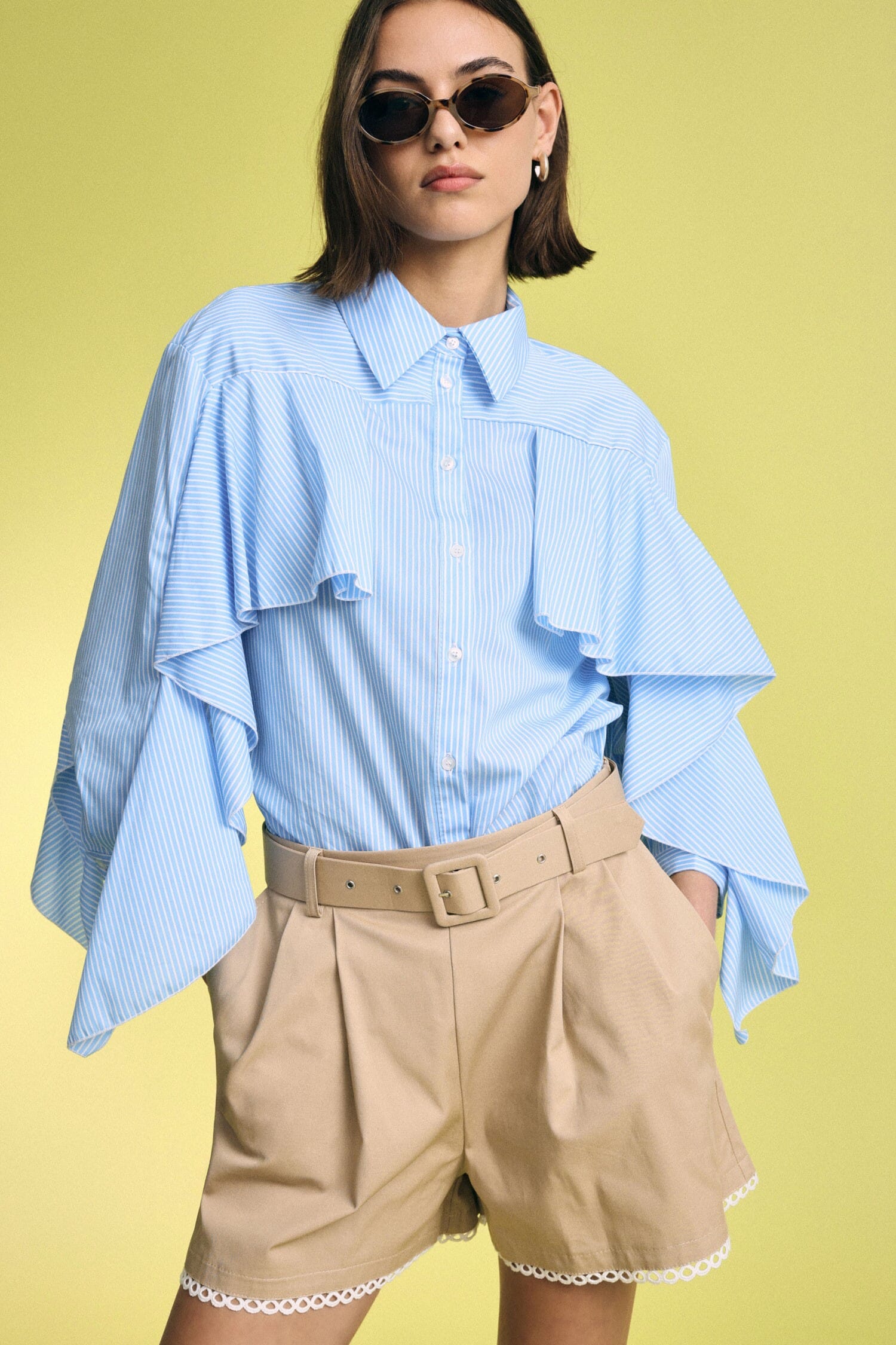 Camicia A Righe Con Balze E Maniche Ampie Please