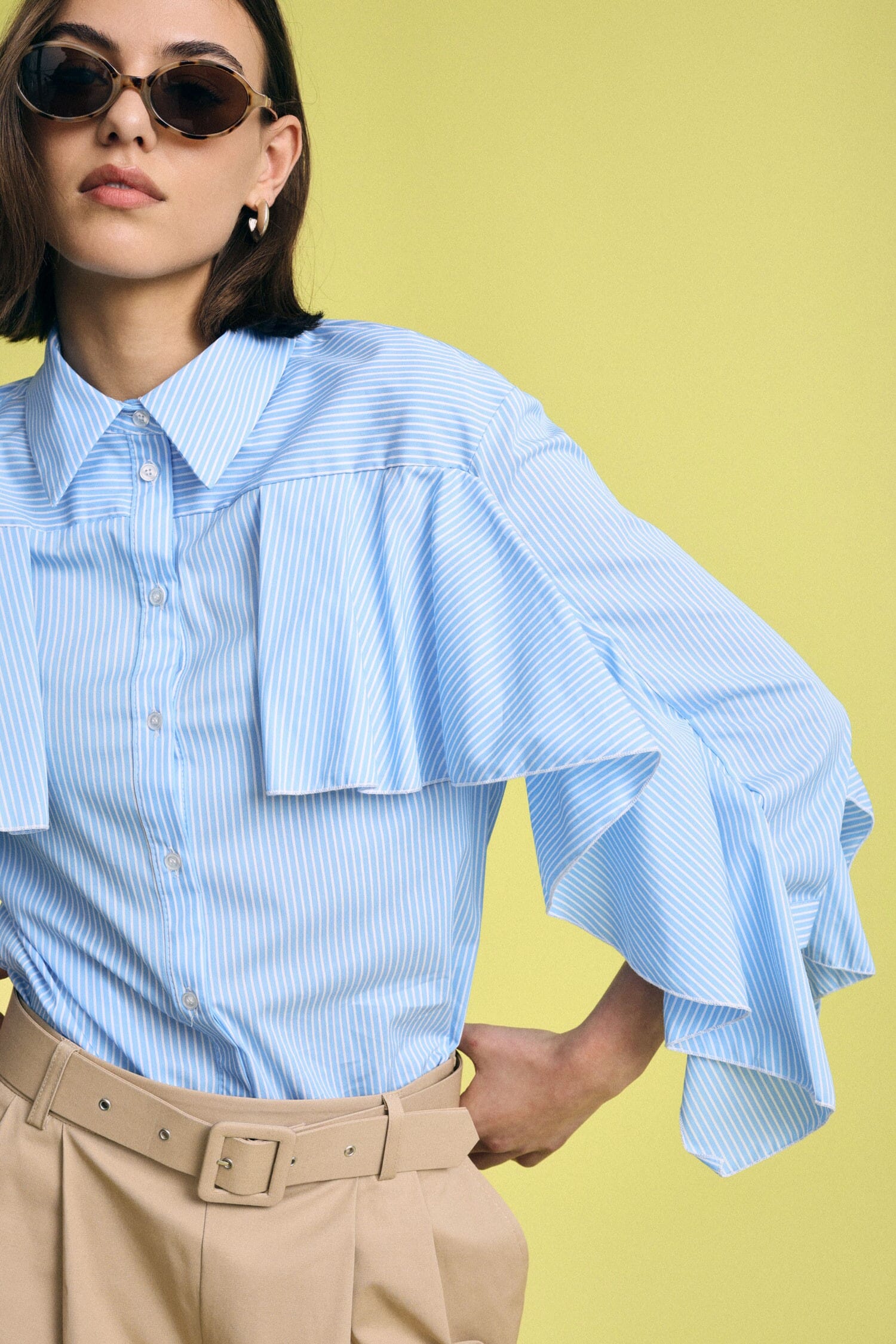 Camicia A Righe Con Balze E Maniche Ampie Please