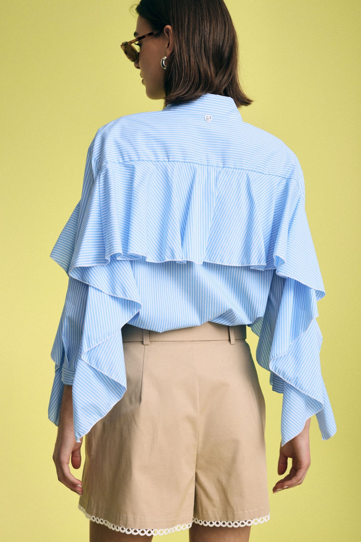 Camicia A Righe Con Balze E Maniche Ampie Please