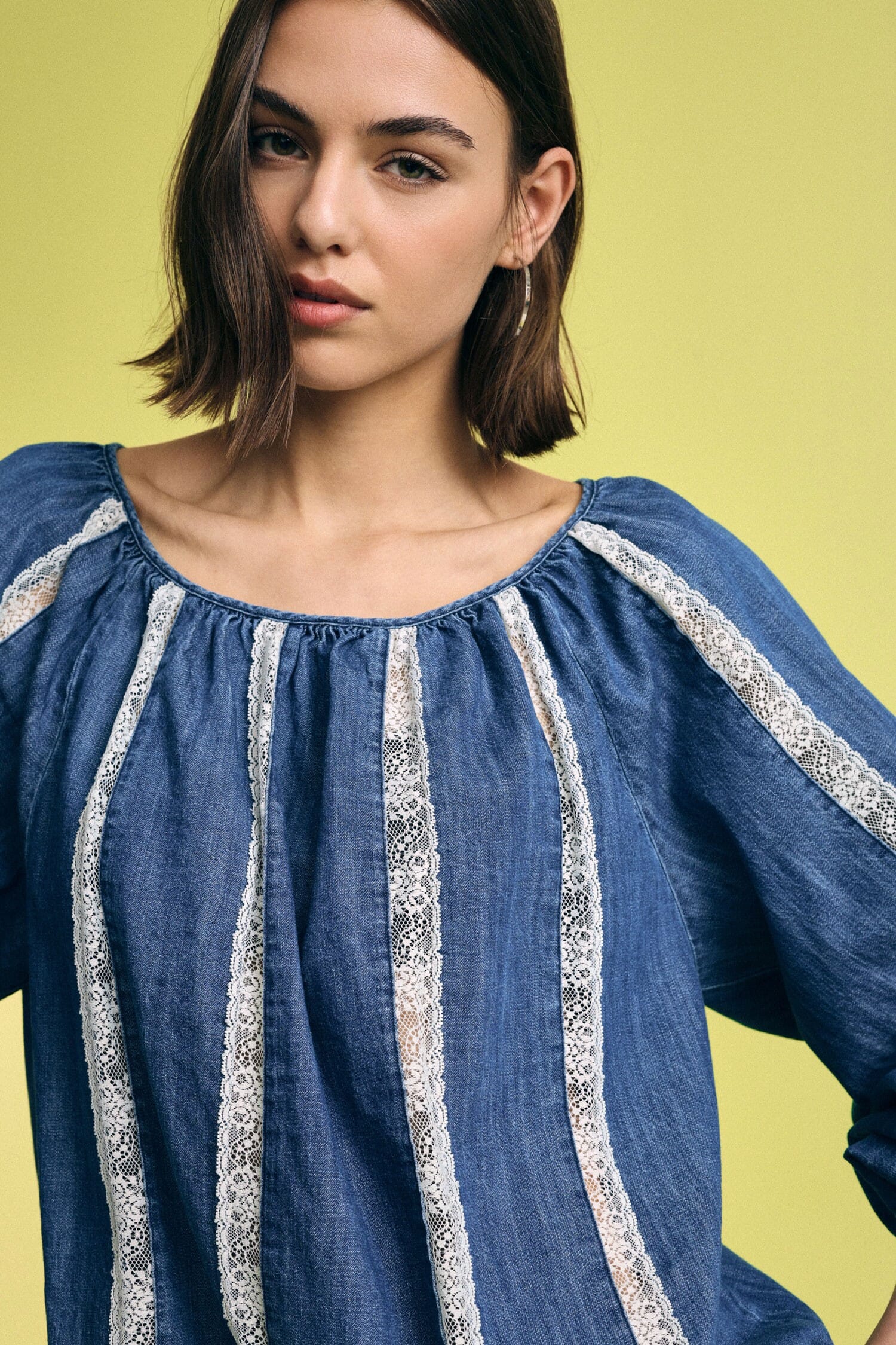 Wide Blouse With Striped Inserts And Long Sleeves Please