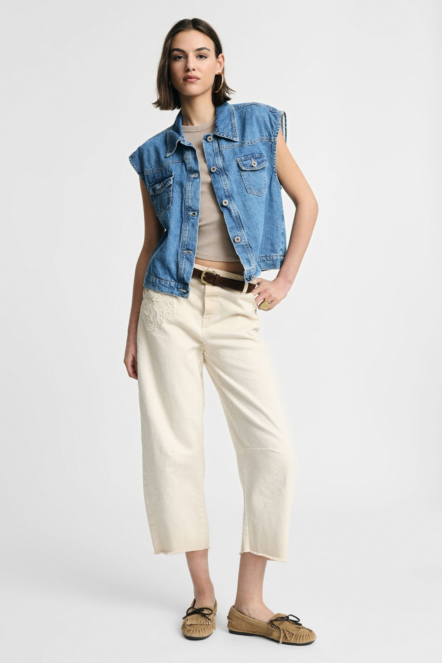 Pantalon taille haute avec bas coupé à vif Please