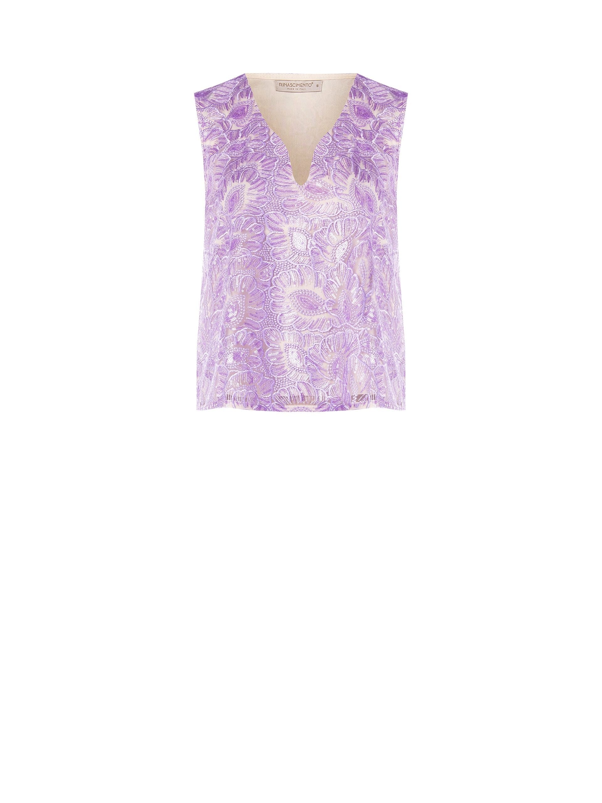 Rinascimento Embroidered Tulle Embroidered Sequined V-Neckline Pleated Top