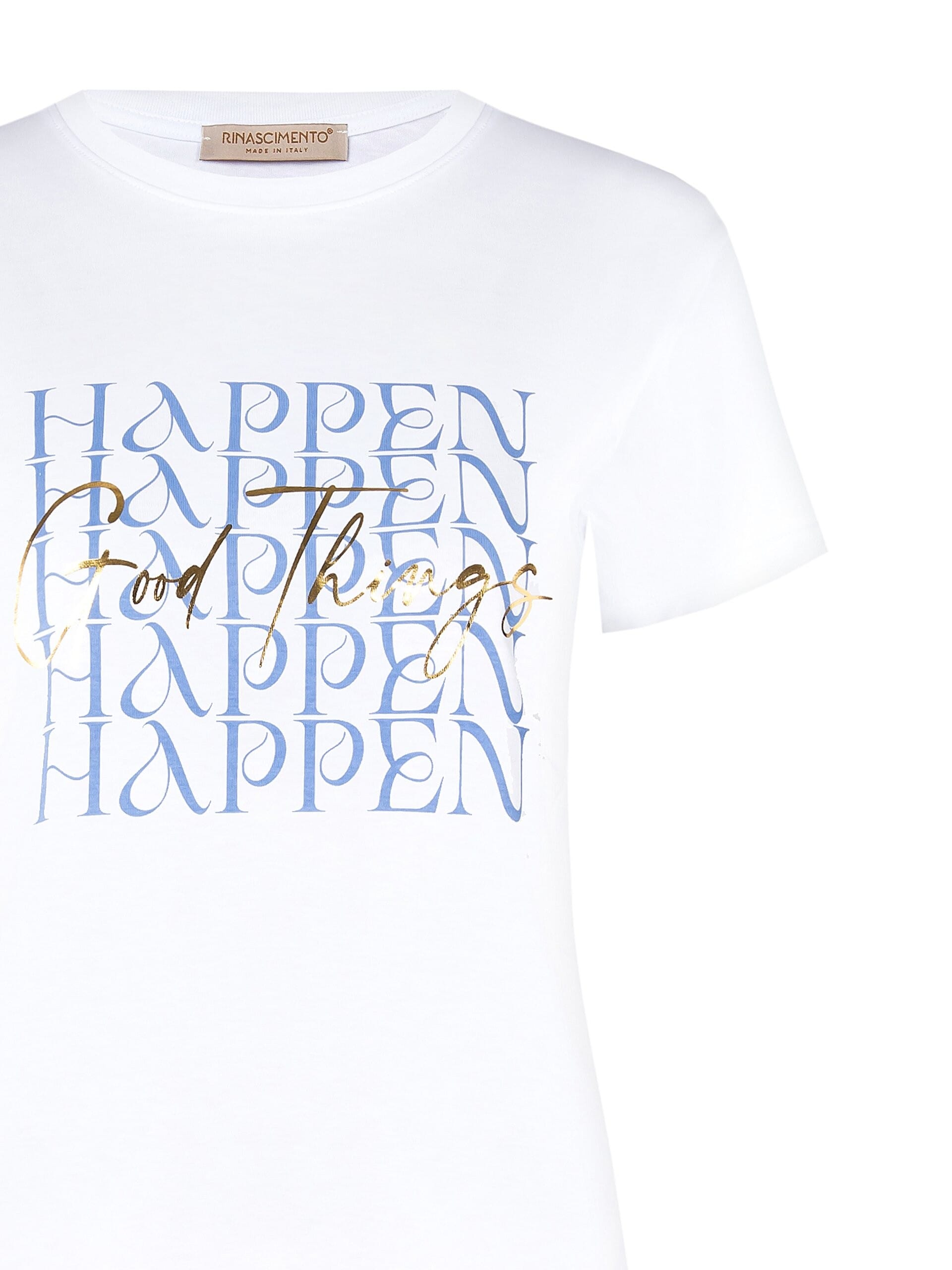 Regular Cotton T-Shirt with Gold Laminated Slogan Rinascimento