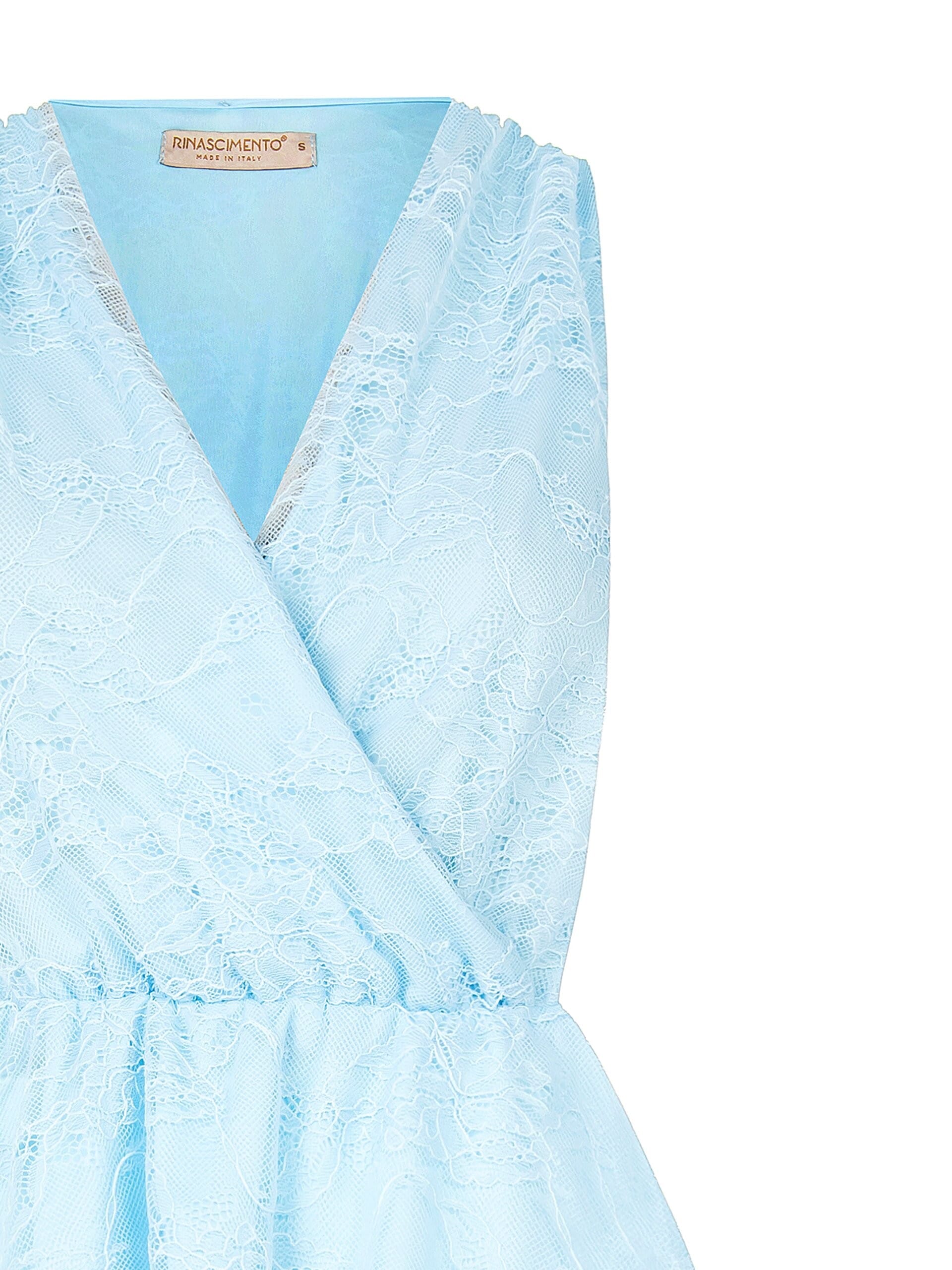 Rinascimento Cross V-Neck Lace Peplum Top