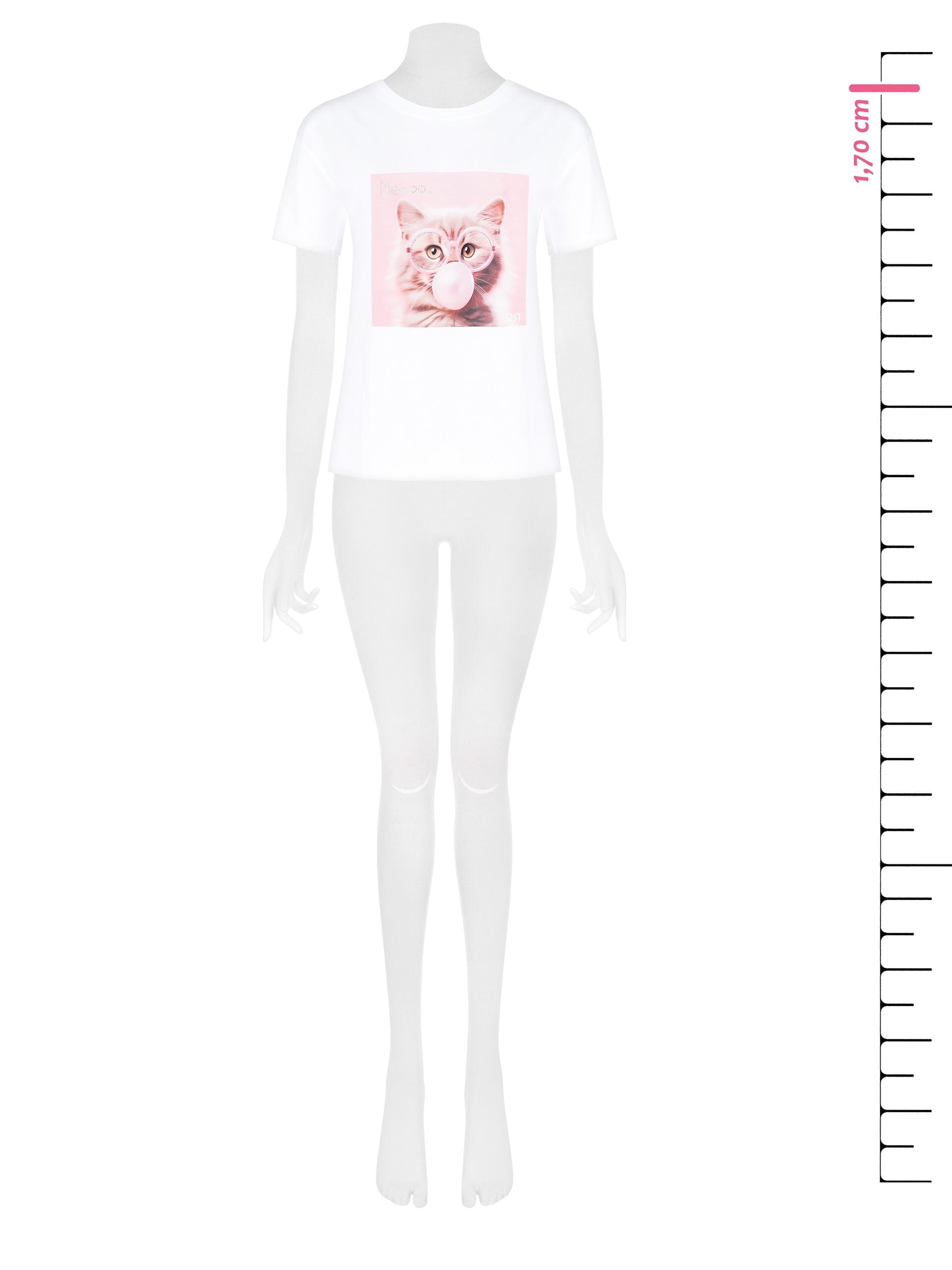 Cotton Regular T-Shirt with Cat Print and Rhinestone Glasses Rinascimento