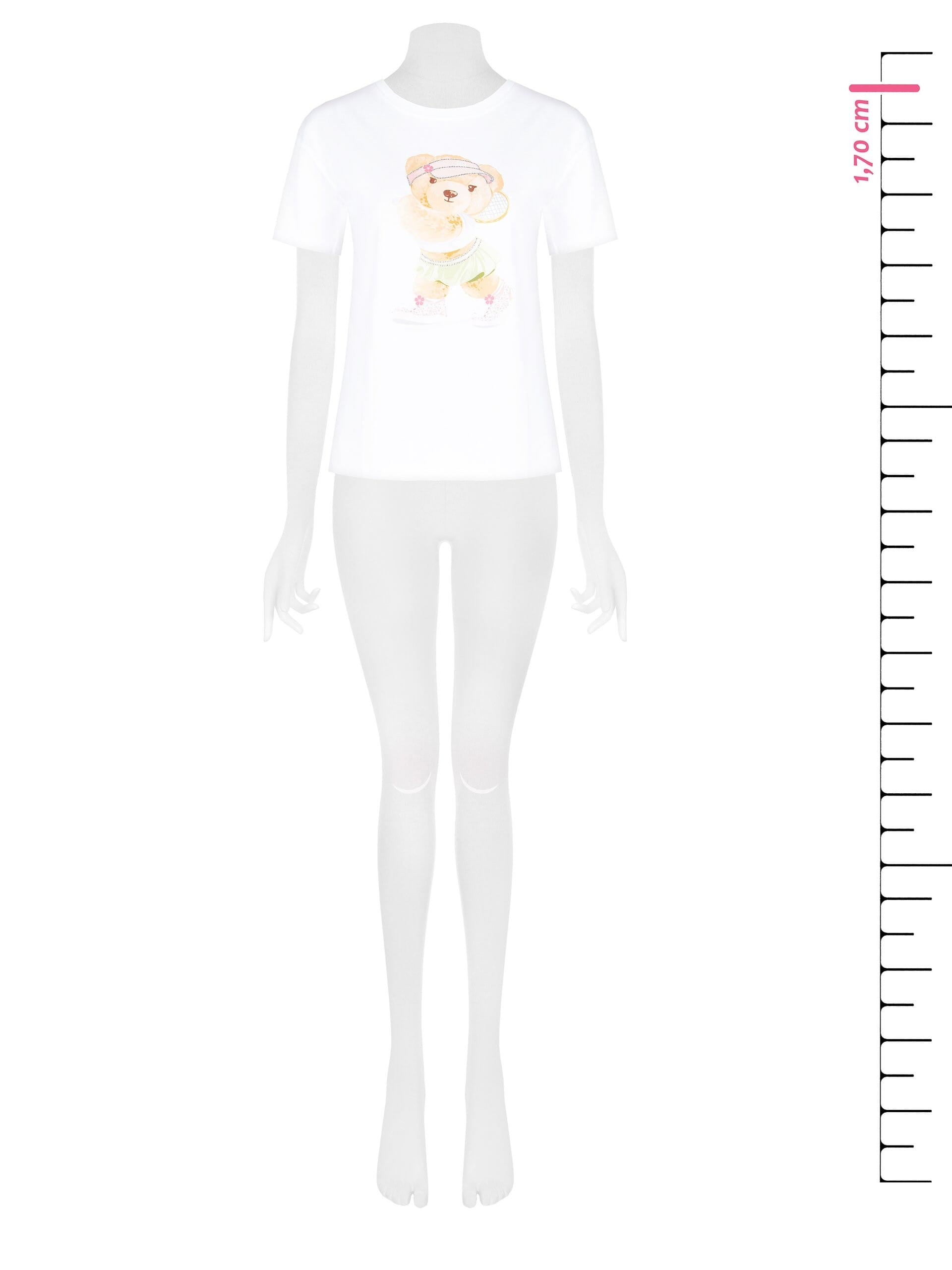 Regular Cotton T-Shirt with Tennis Bear Print and Rhinestone Rinascimento
