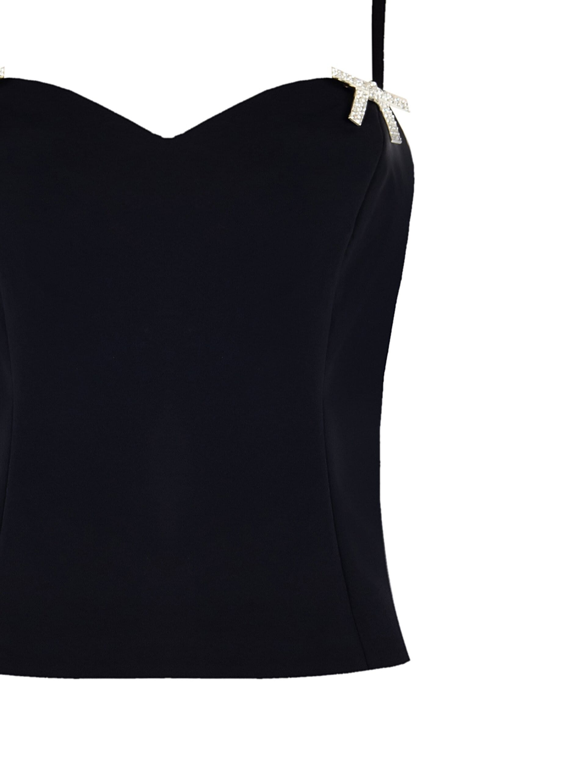 Technical Fabric Bustier Top With Rhinestone Bow Pins Rinascimento