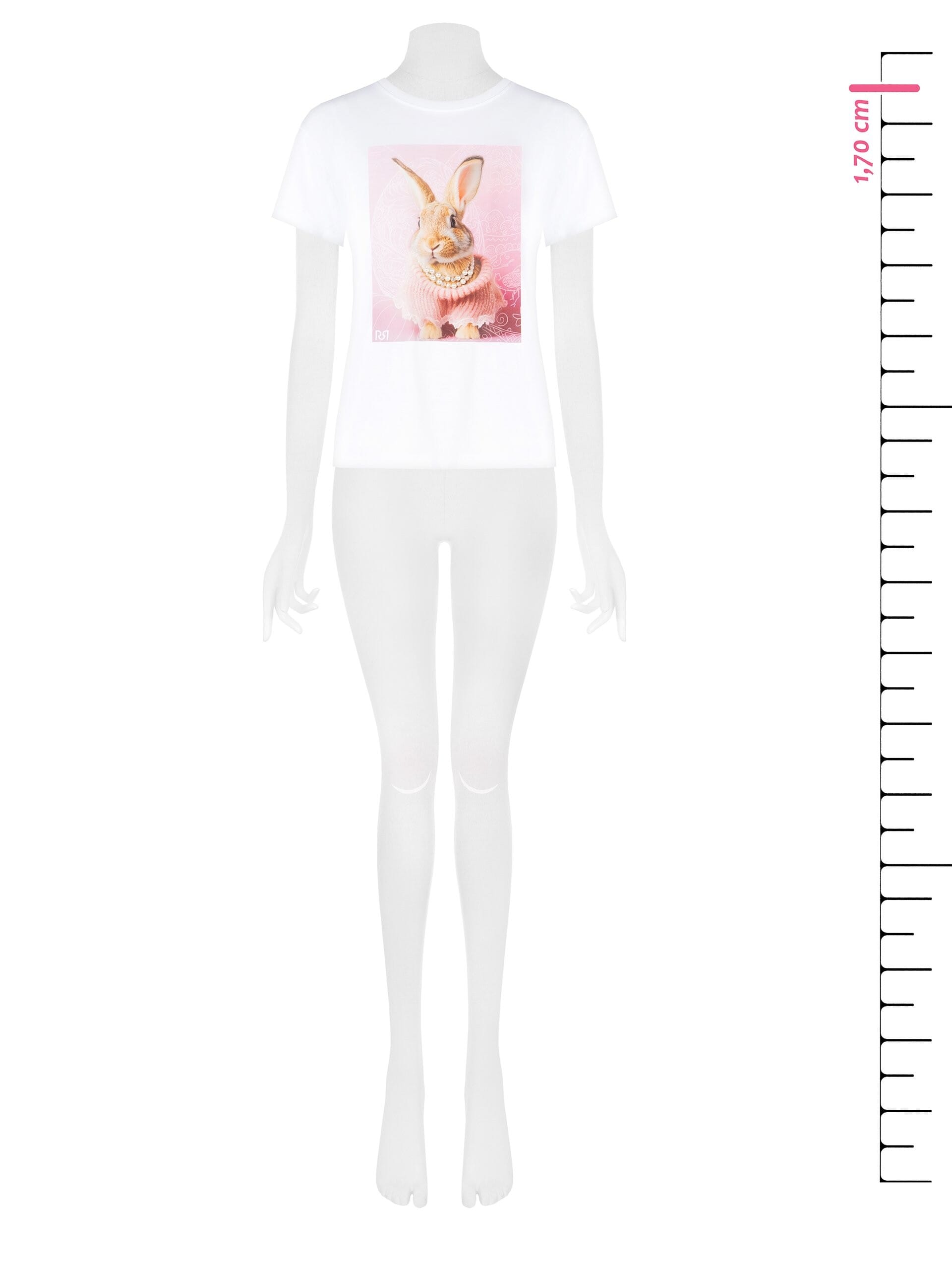 Large Cotton T-Shirt With Bunny Print And Pearls Rinascimento
