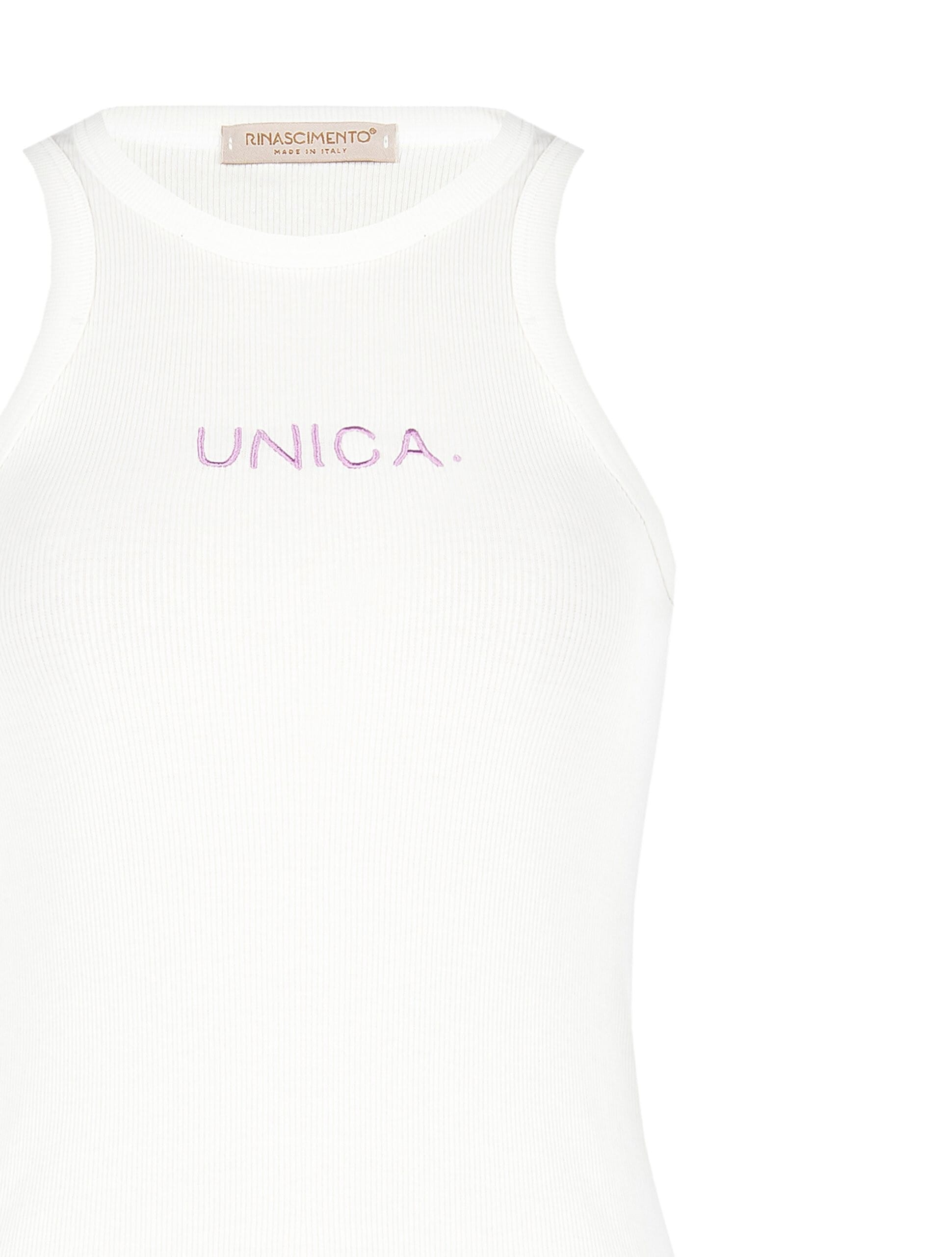 Embroidered Lilac Rinascimento Cotton Seamless Top with Slogan