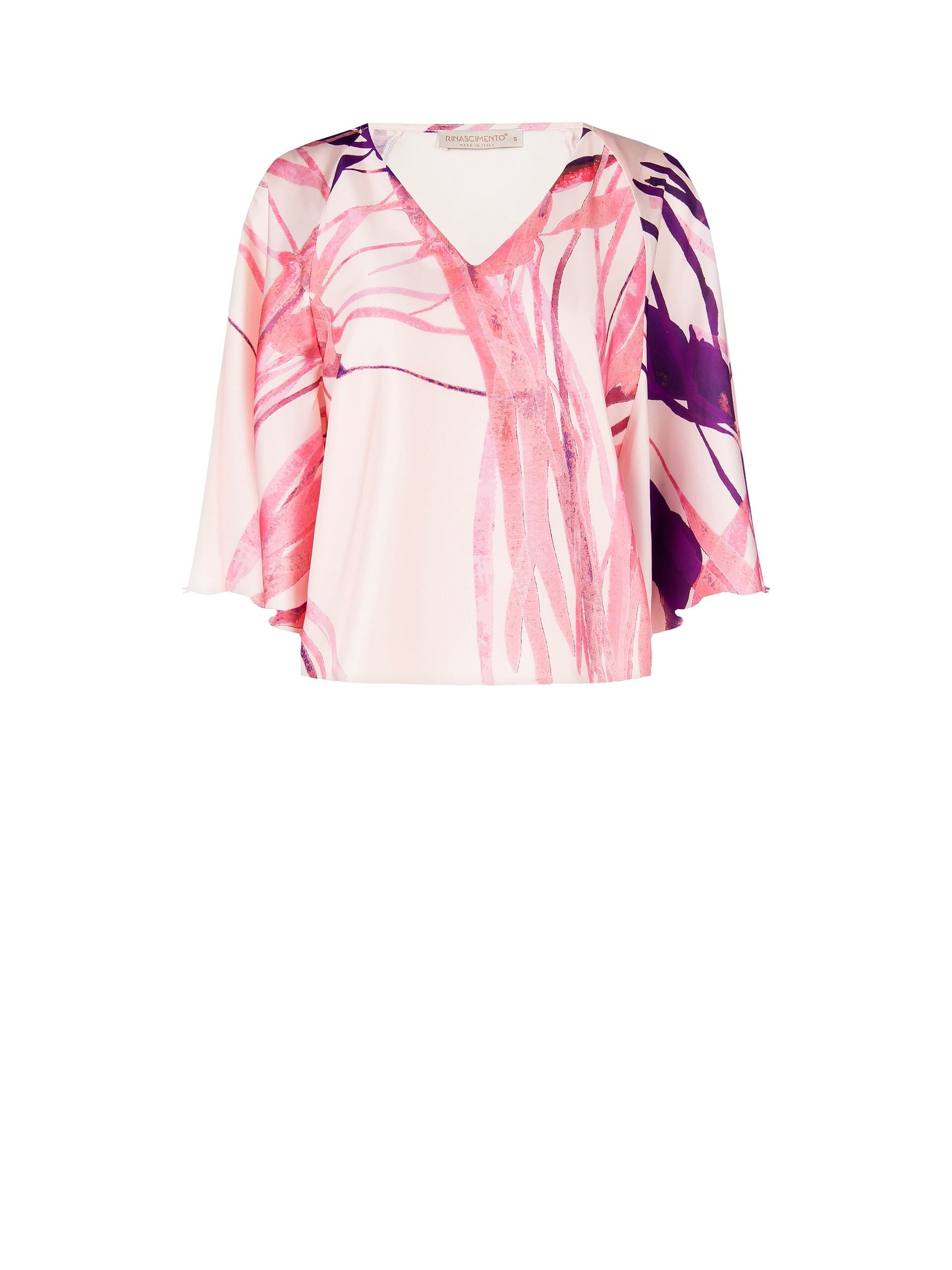 Wide Satin Blouse With V-Neck And Butterfly Sleeves Rinascimento