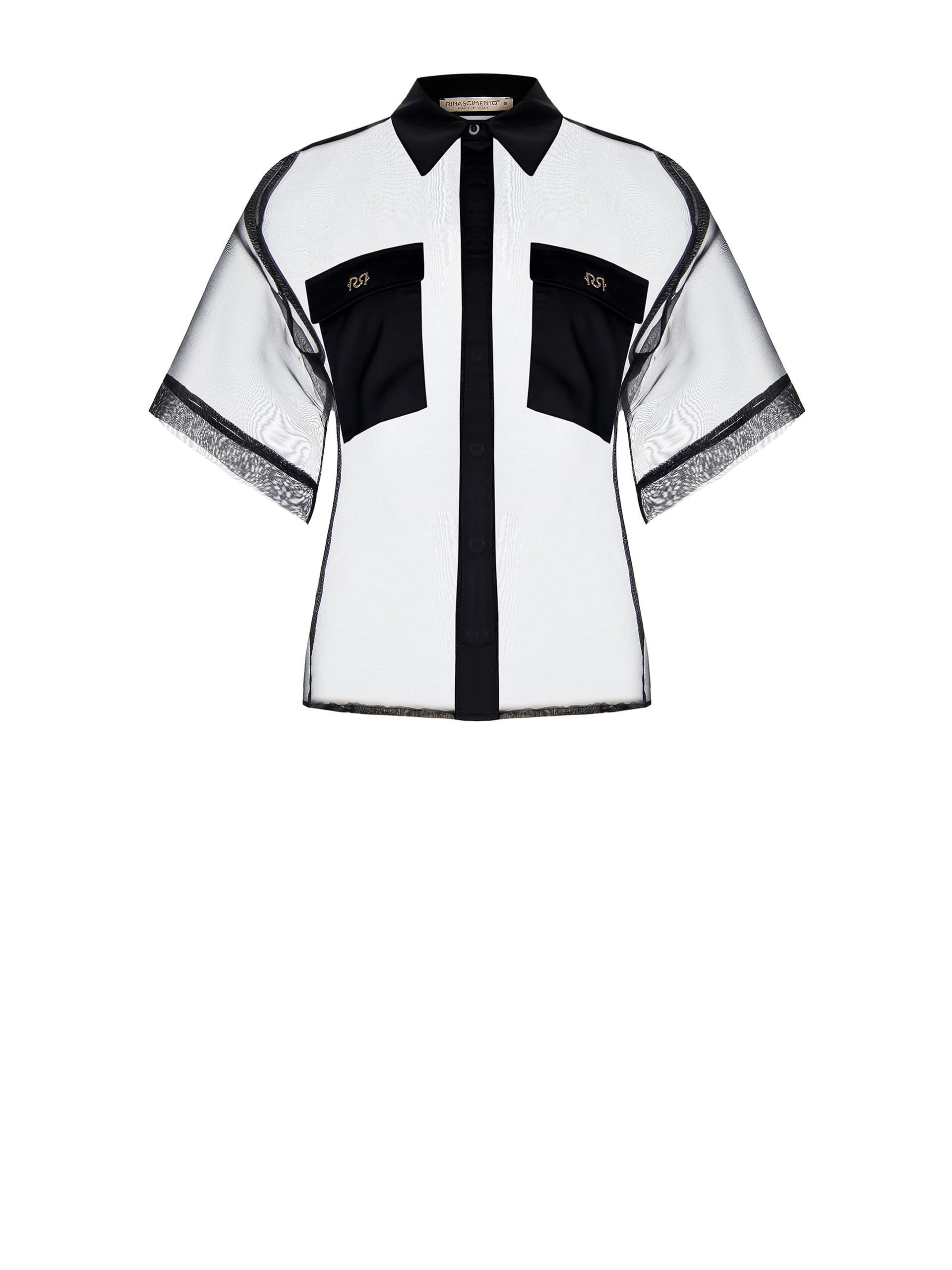Square Organza Shirt With Satin Pockets With Logo Rinascimento