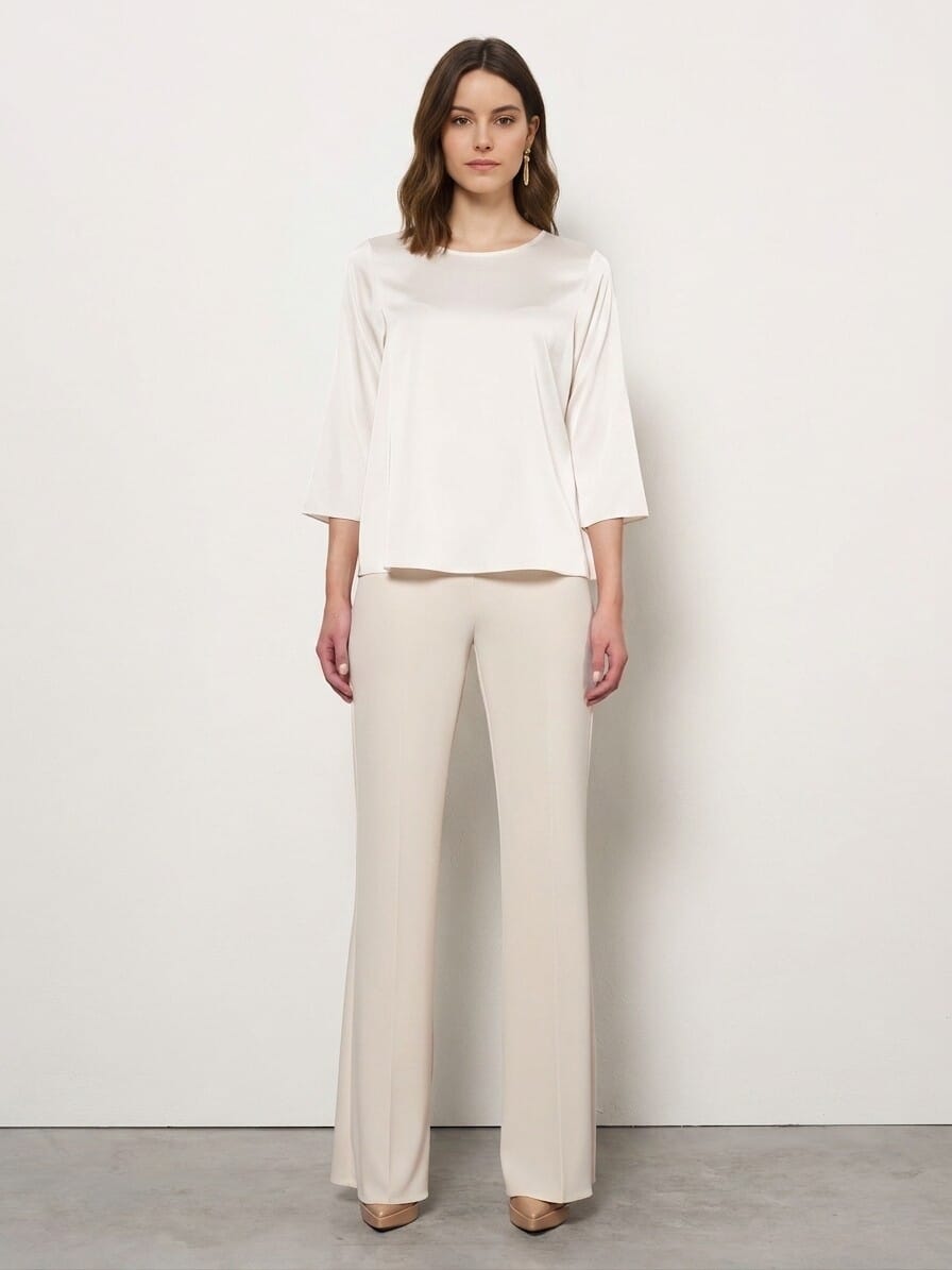 Wide Square Satin Blouse With 3/4 Length Sleeves Rinascimento